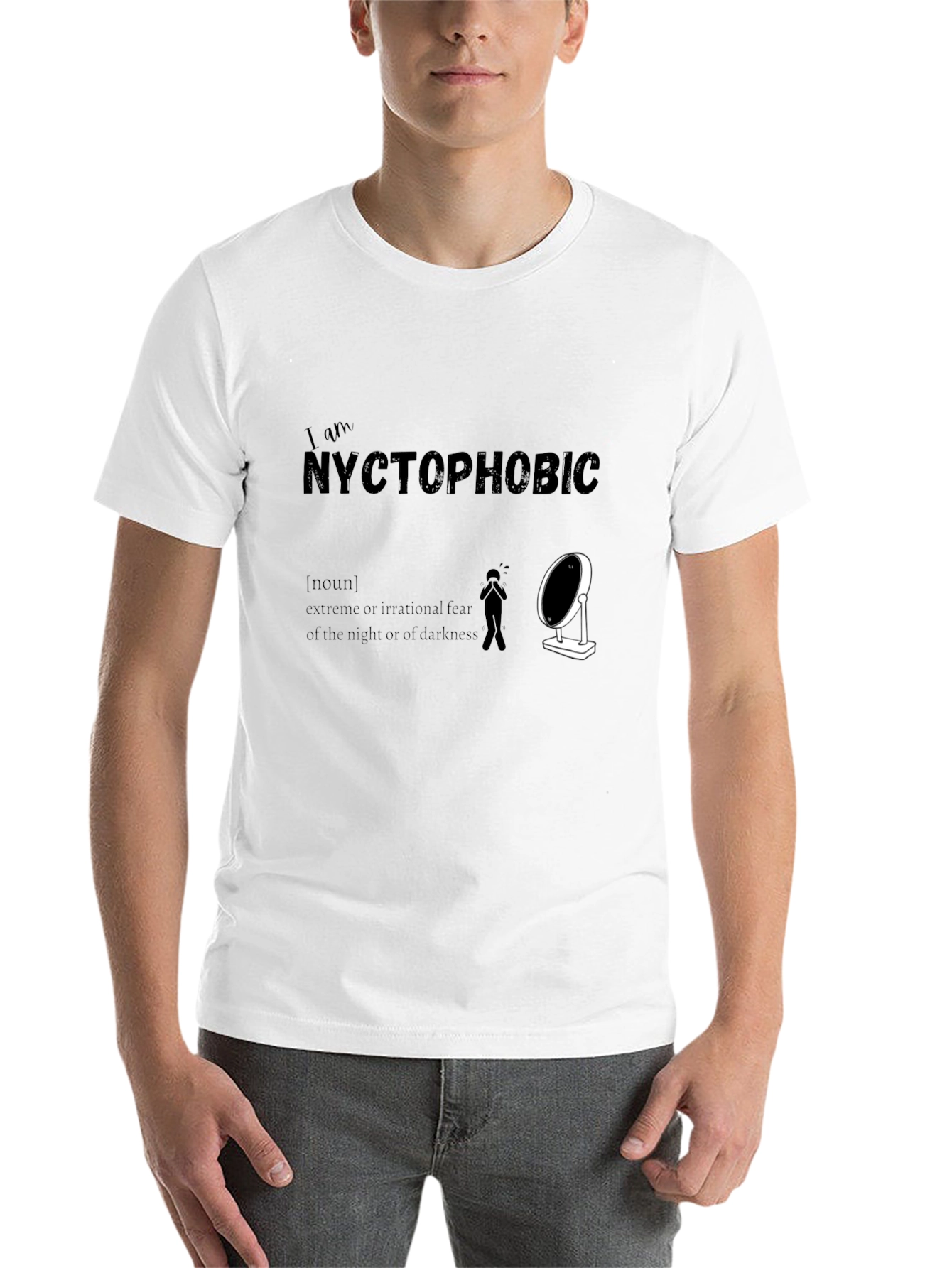 Black Nyctophobic T-Shirt: Fear of the Dark Humor Tee view 14