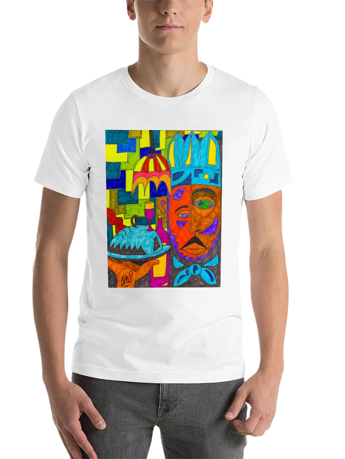 Black Artistic Graphic Print Men's Tee - Abstract Chef view 14