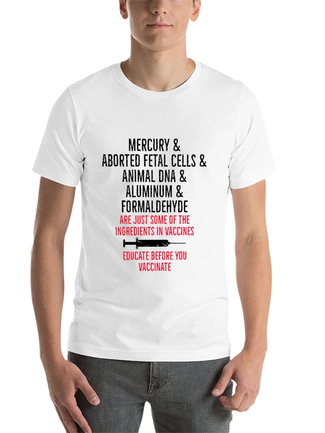 Black Anti-Vaccine T-Shirt: Mercury Fetal Cells DNA Aluminum view 14