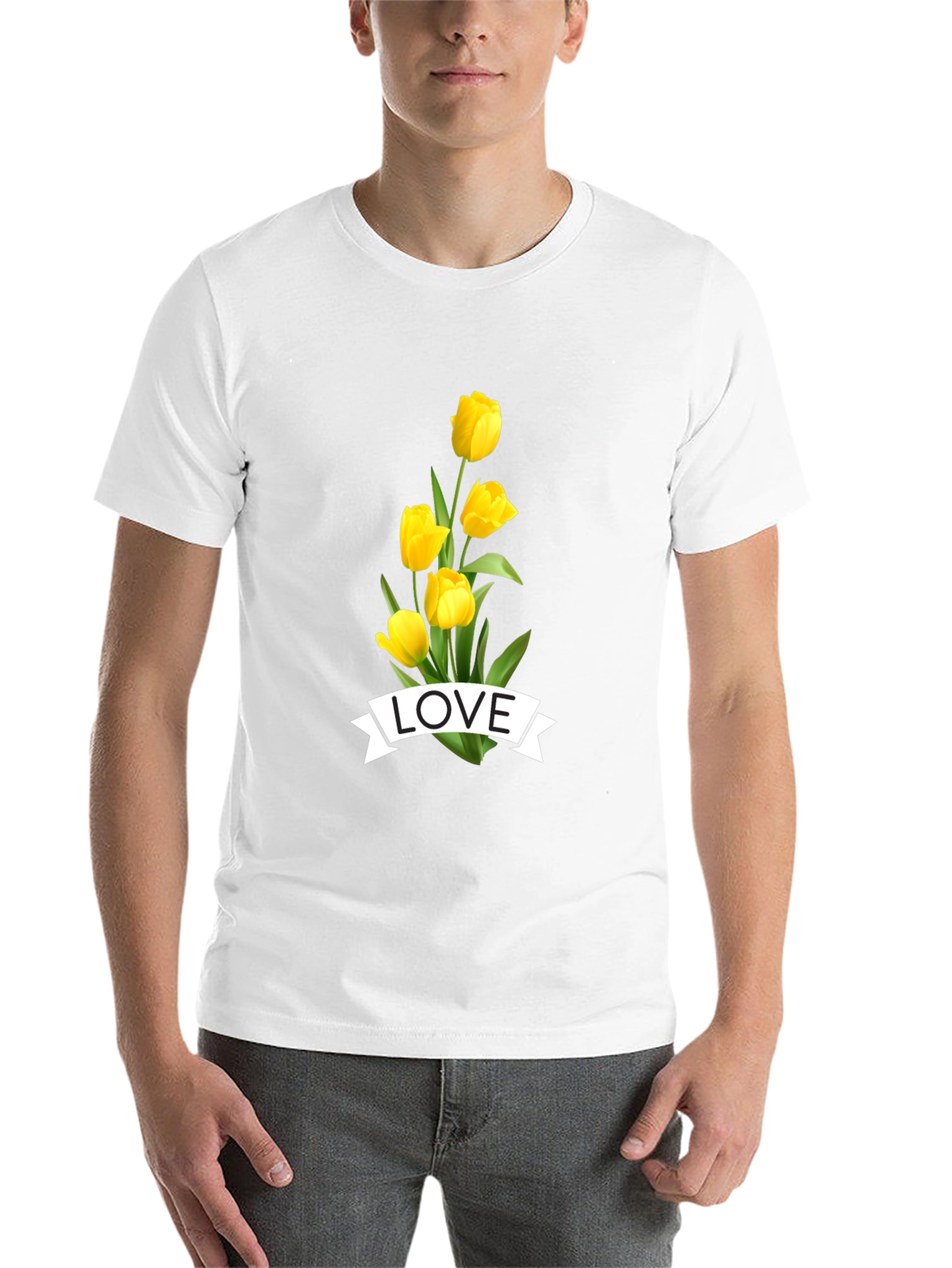 Black Love Tulips Graphic Tee - Black Cotton T-Shirt view 14