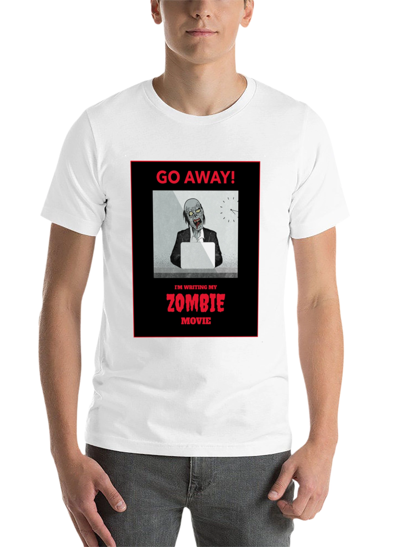 Black Zombie Movie Writer T-Shirt - Go Away! view 14