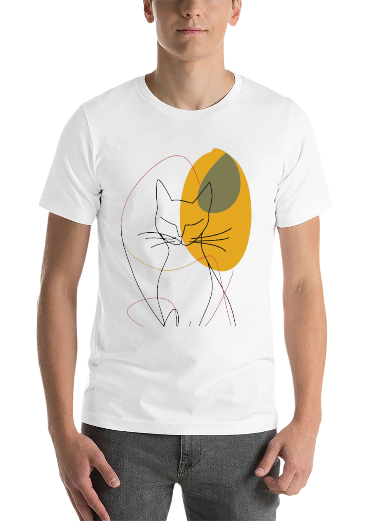 Black Abstract Cat Graphic Tee - Modern Minimalist Design view 14