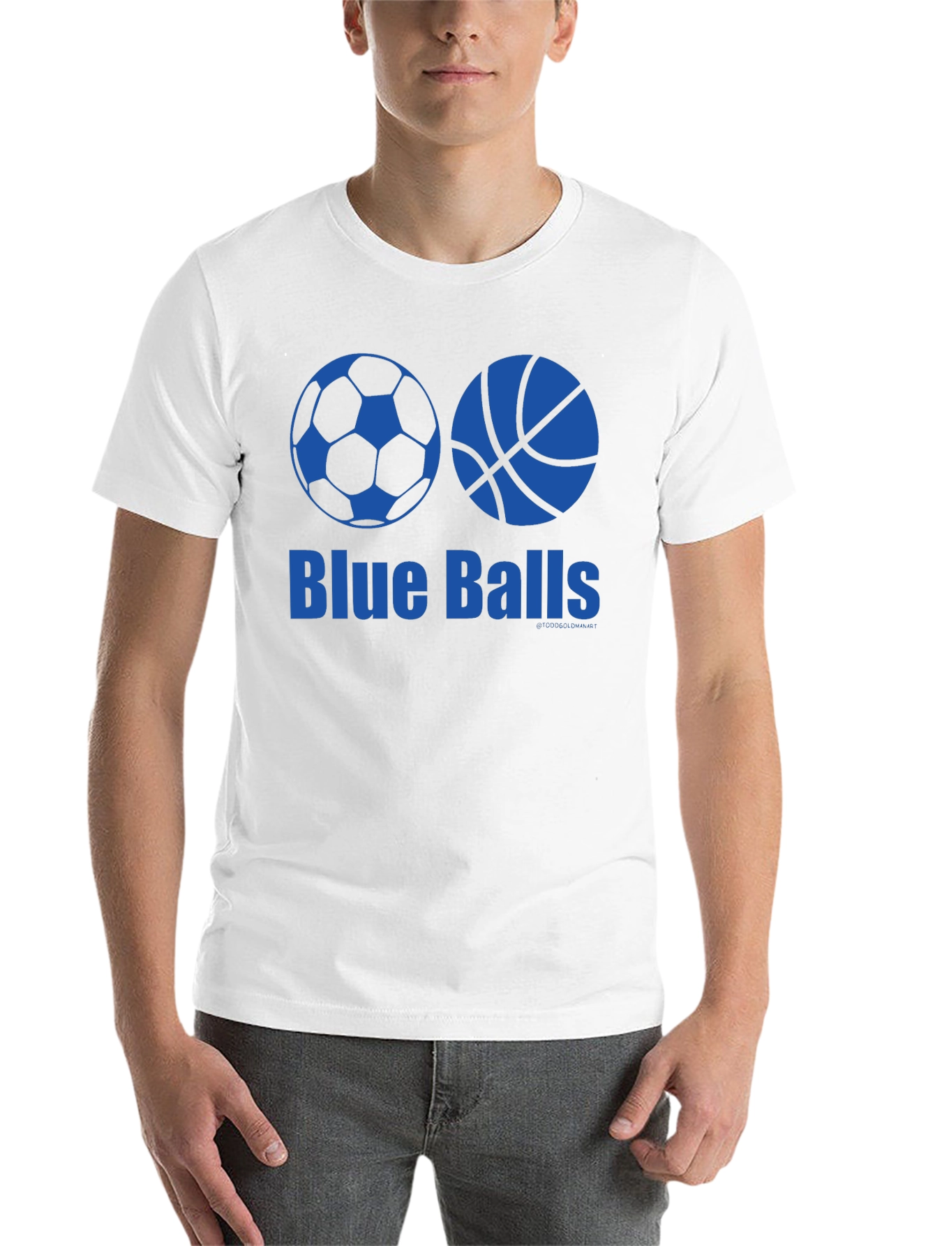 Black Blue Balls Graphic T-Shirt - Soccer & Basketball Design view 14