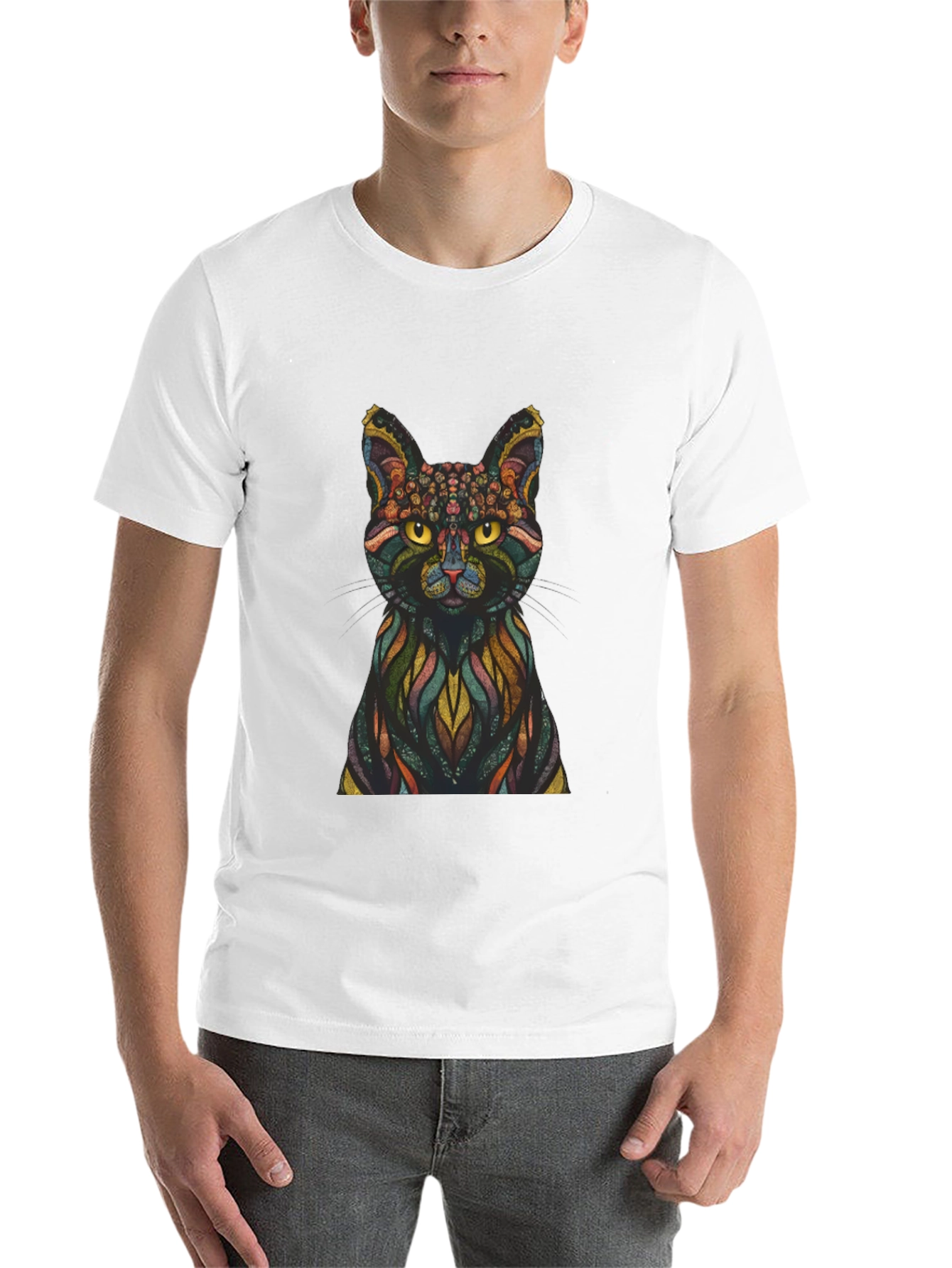 Black Abstract Cat Graphic Print T-Shirt view 14
