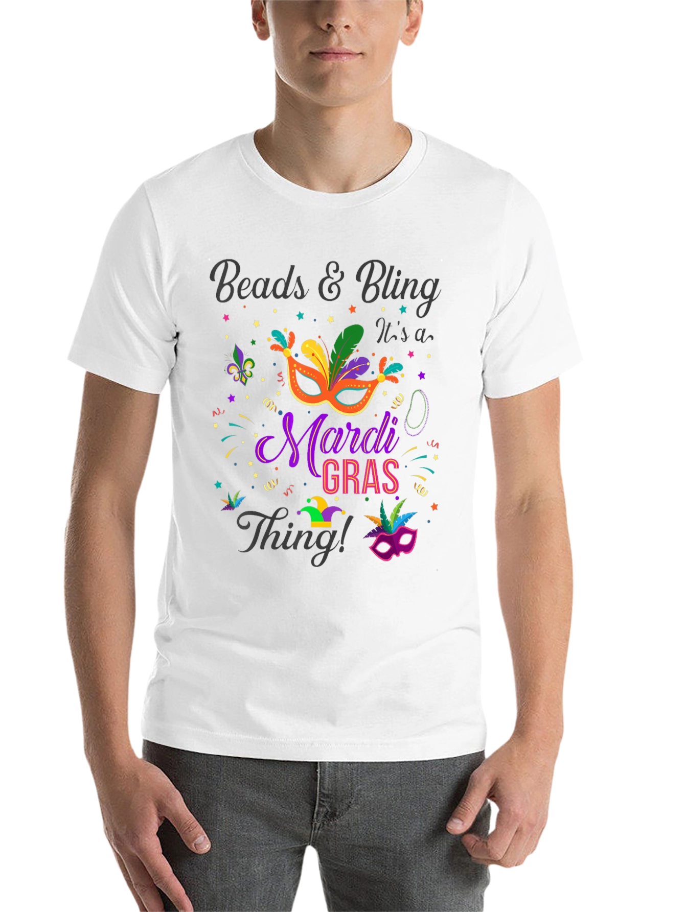 Mardi Gras Beads & Bling Graphic T-Shirt - 14