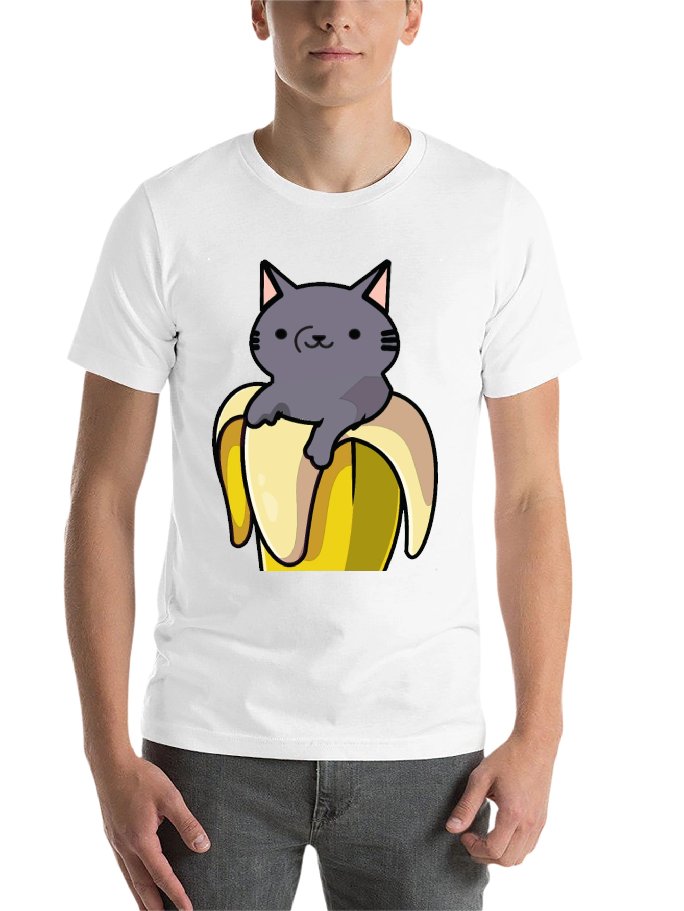 Black Cat in Banana T-Shirt - Funny Graphic Tee view 14