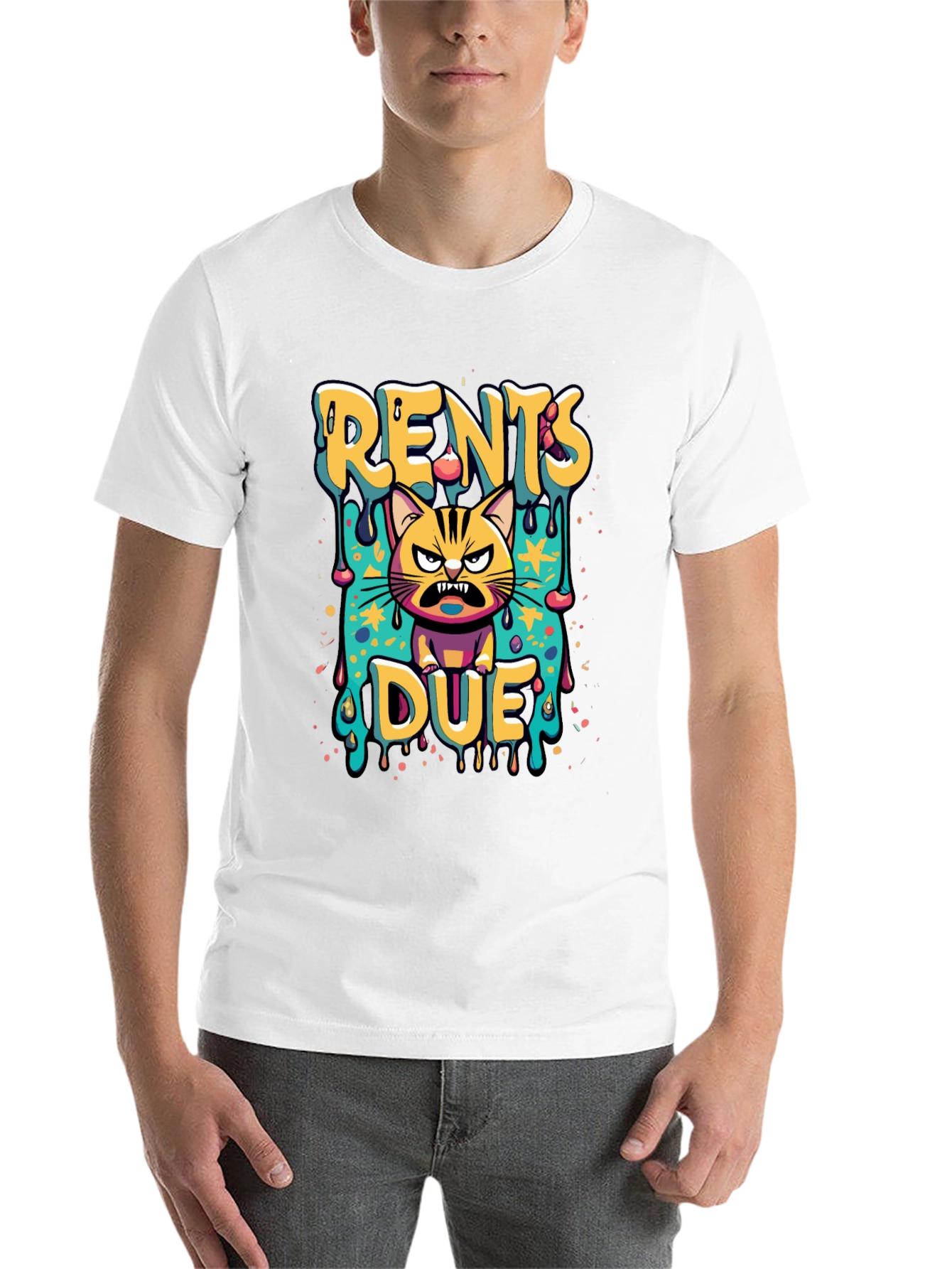 Black Rents Due Angry Cat Graphic Black T-Shirt view 14