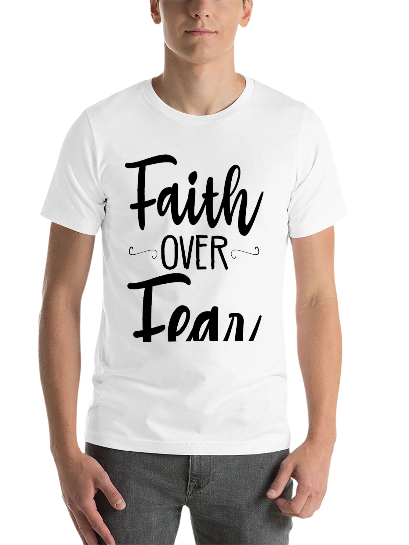 Black Faith Over Fear Graphic T-Shirt, Mens Casual Top view 14