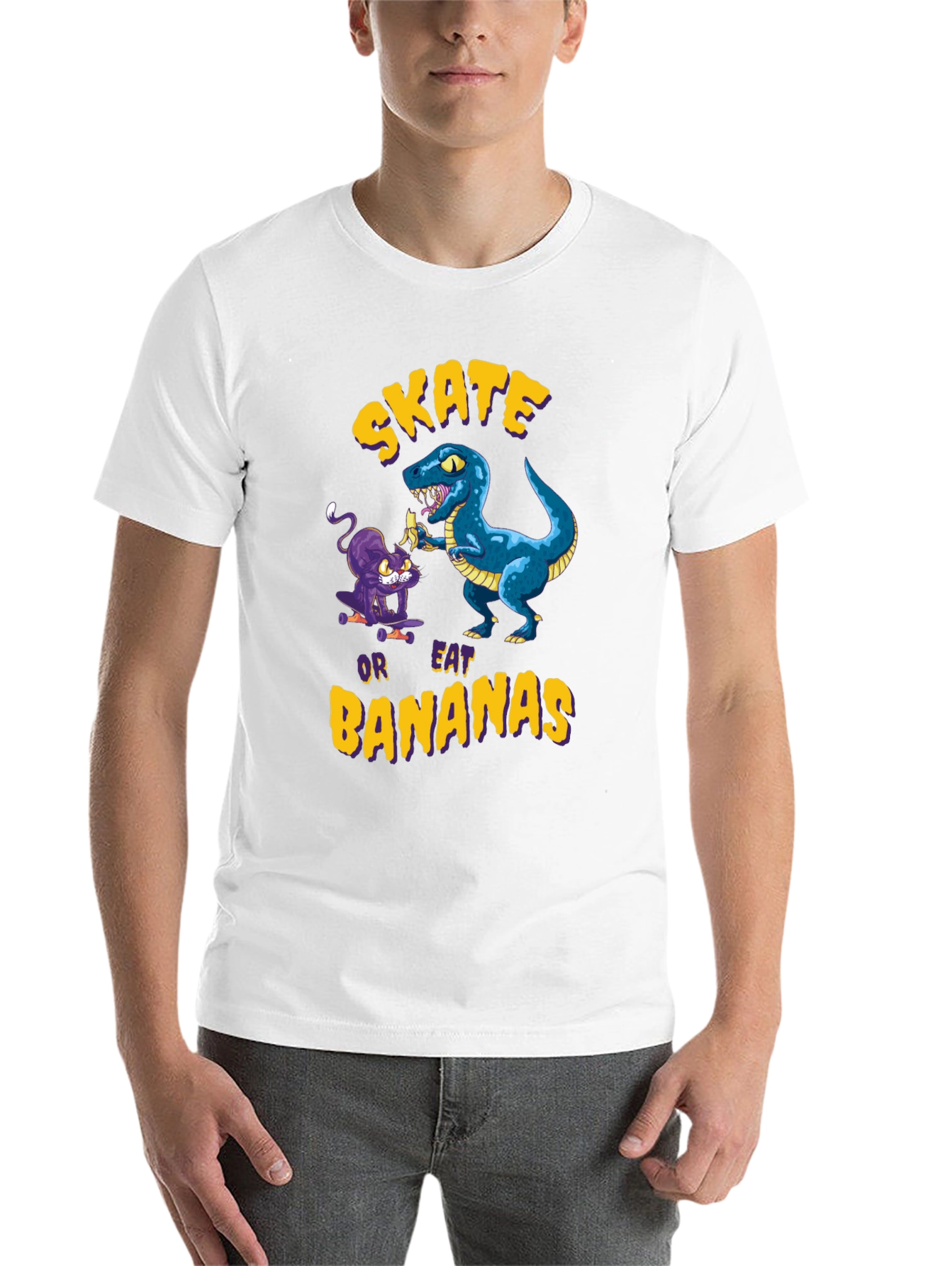 Black Skate or Eat Bananas Graphic Tee - Quirky Novelty T-Shirt view 14