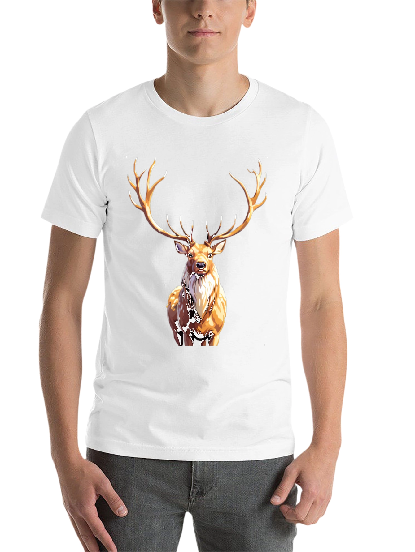 Black Majestic Deer Graphic Tee - Black Cotton T-Shirt view 14