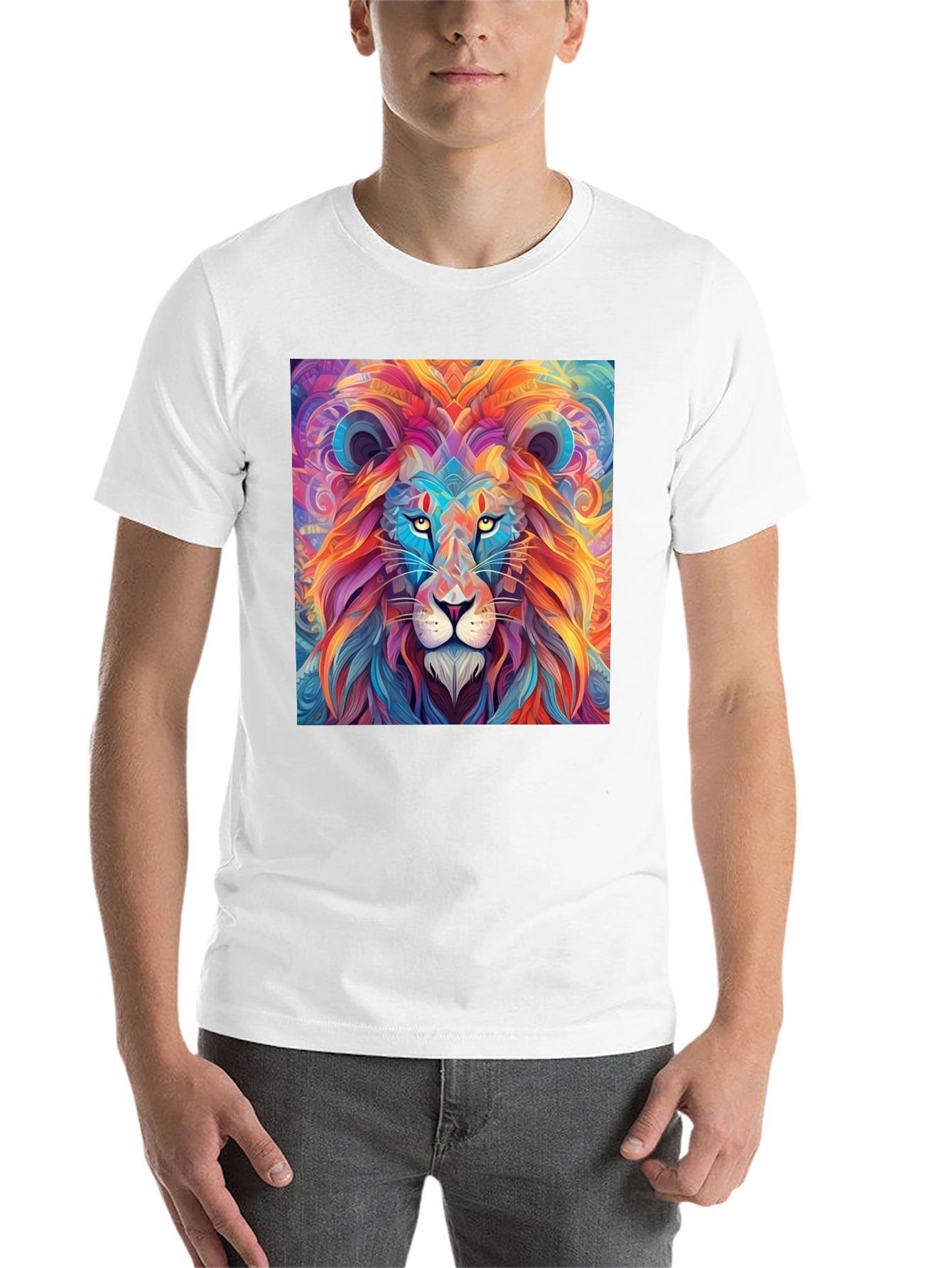Black Vibrant Lion Graphic Print Black T-Shirt view 14
