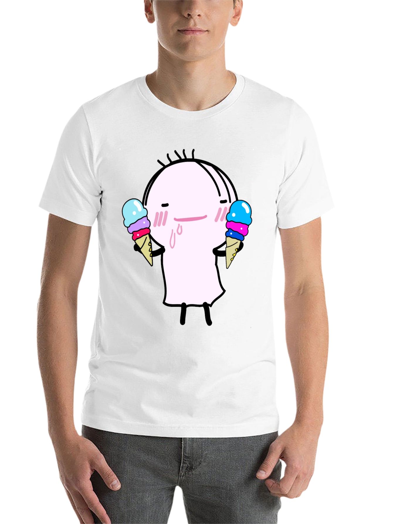 Black Cute Ice Cream Character Black T-Shirt view 14