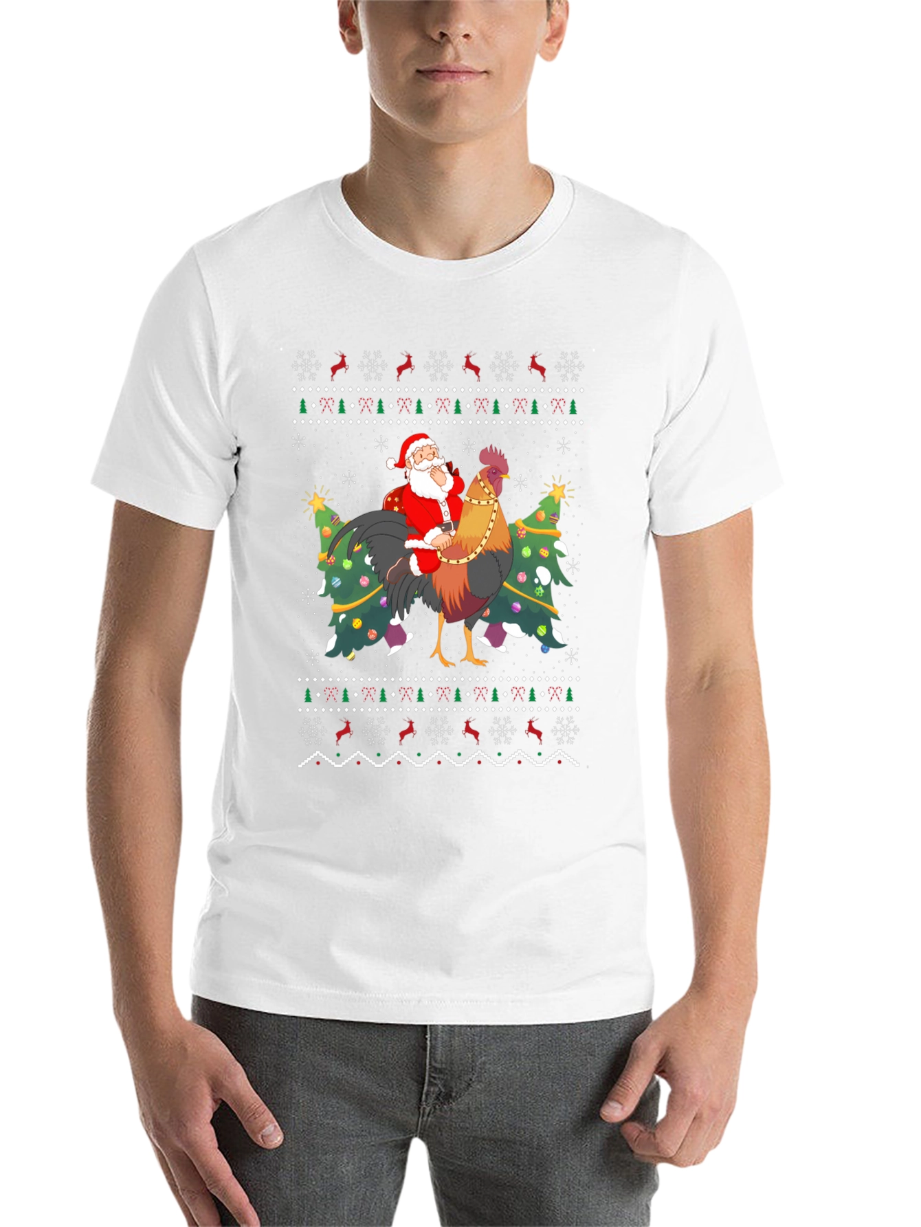Santa Riding Rooster Ugly Christmas T-Shirt - 14