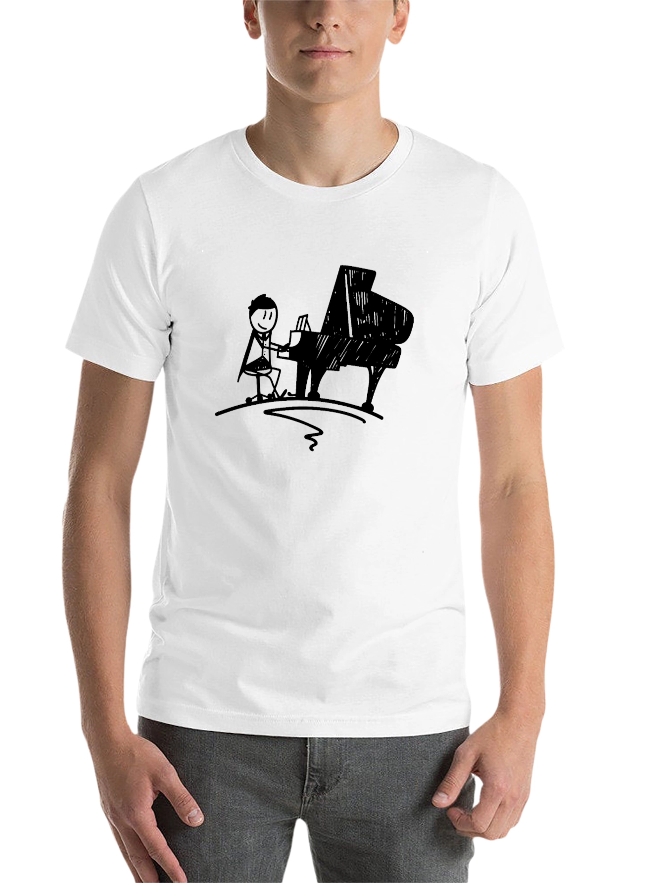 Black Piano Player Graphic Tee - Black Cotton T-Shirt view 14