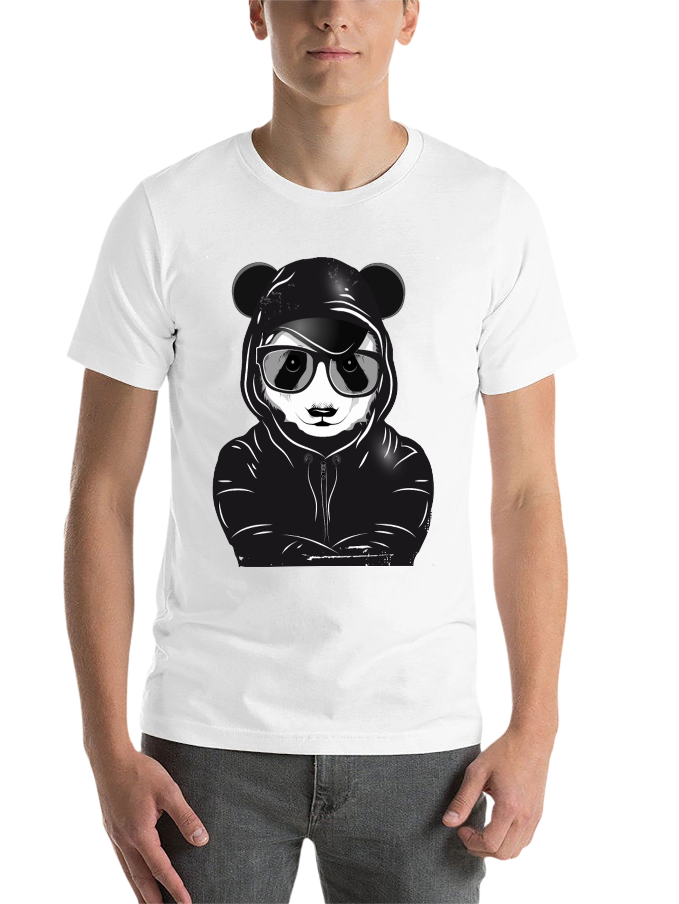 Black Cool Panda Graphic T-Shirt - Black Crew Neck Tee view 14