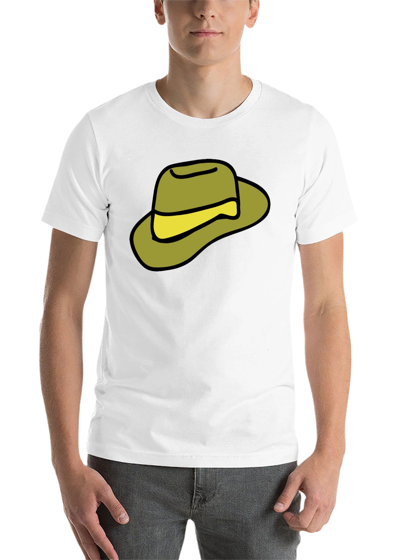 Black Cartoon Hat Graphic Tee - Casual Black T-Shirt view 14