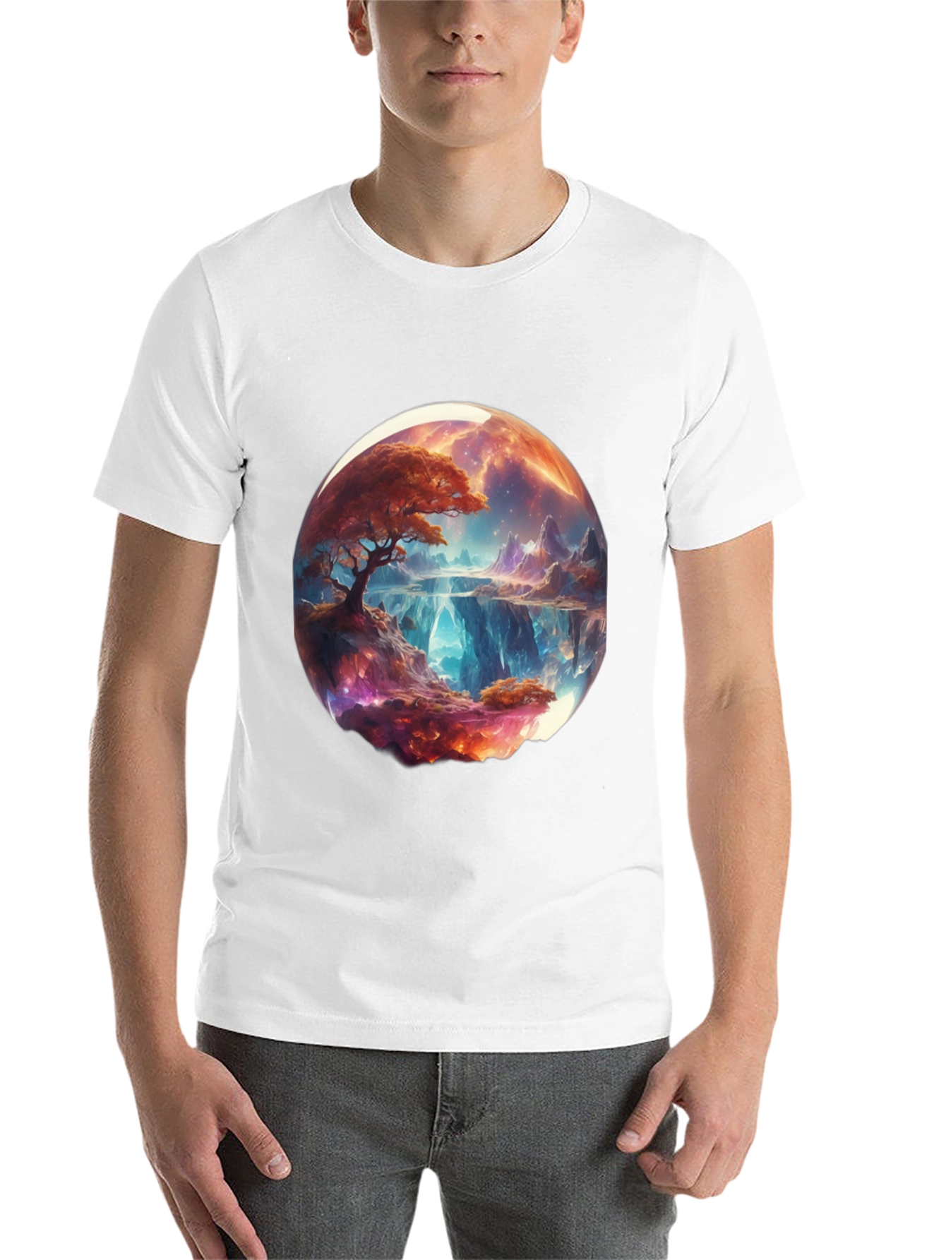 Black Fantasy Landscape Graphic Tee - Black Cotton Blend view 14