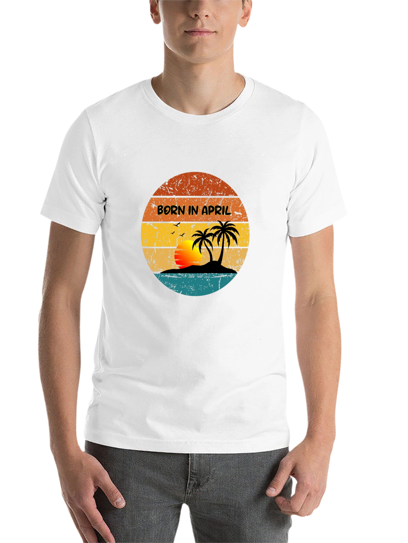 Black Born In April Retro Sunset Graphic T-Shirt view 14