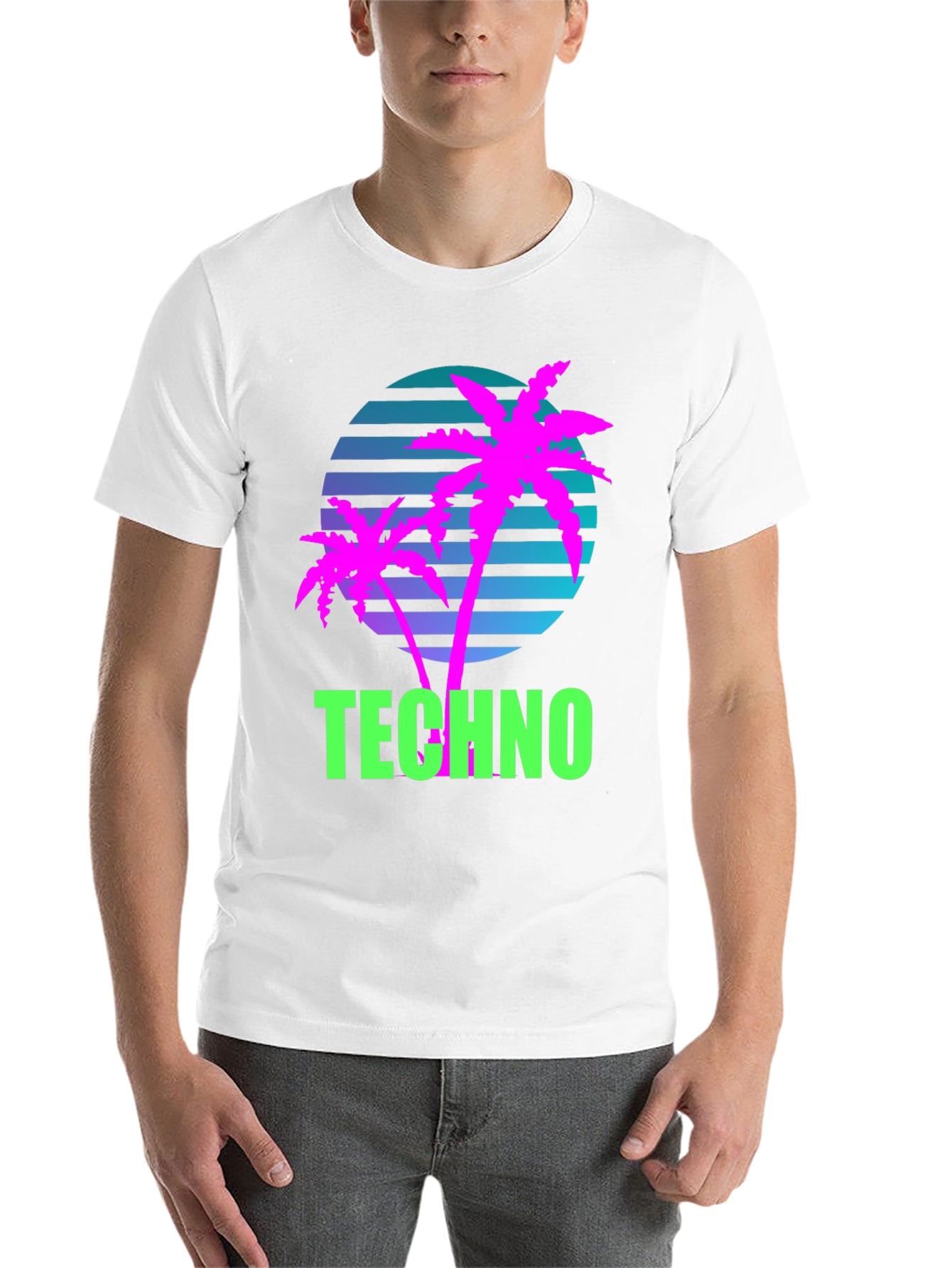 Black Retro Techno Palm T-Shirt - Vaporwave Style view 14
