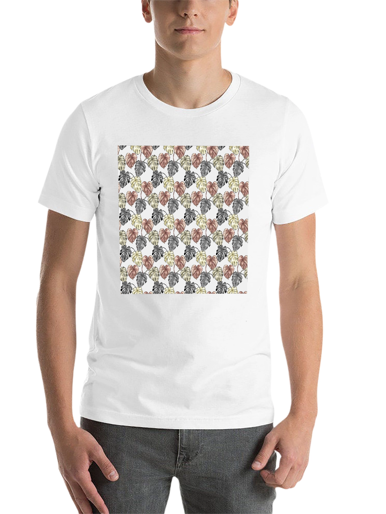 Black Trendy Monstera Leaf Pattern Tee view 14