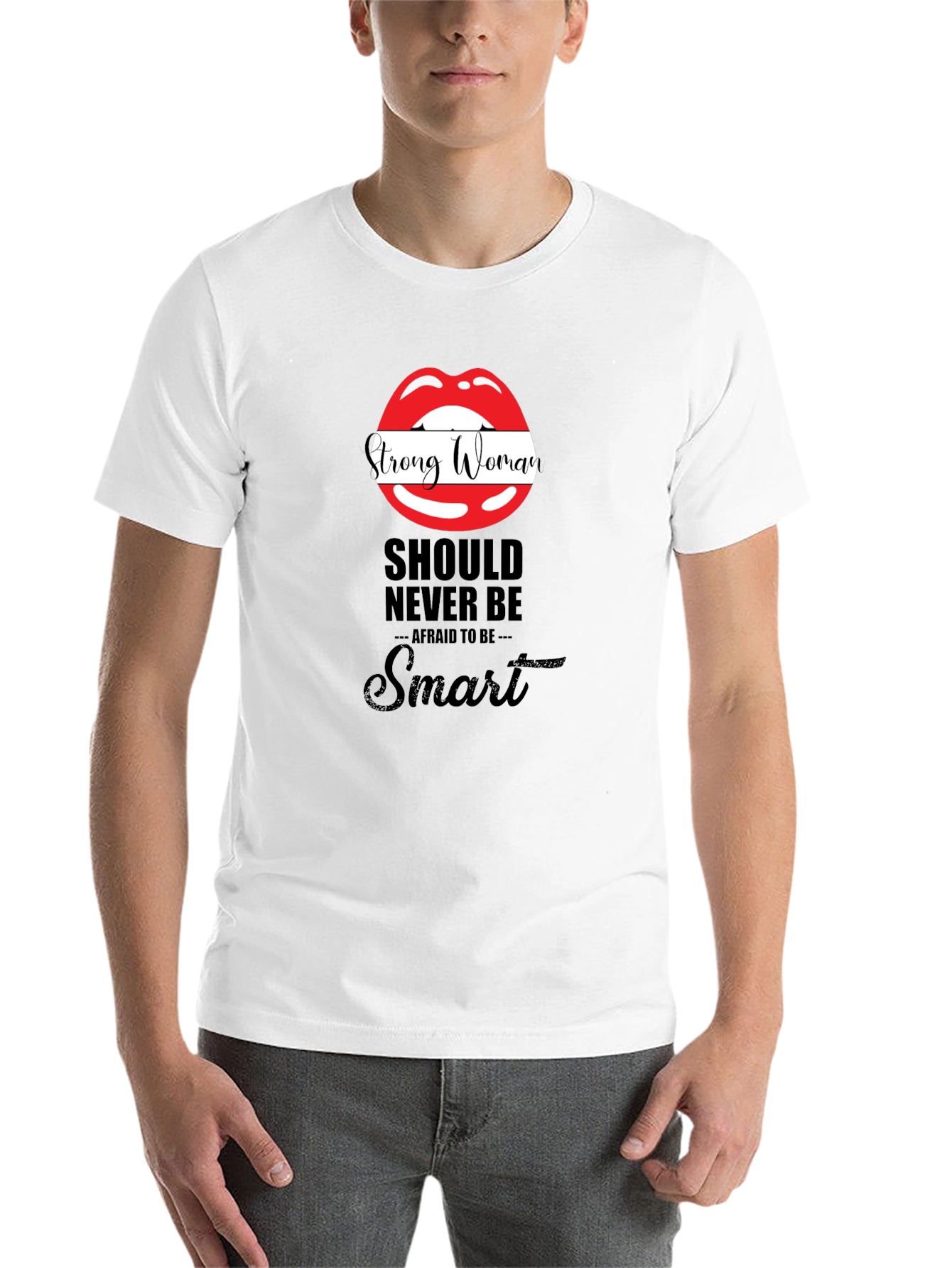 Black Strong Woman Lips Graphic Black T-Shirt view 14
