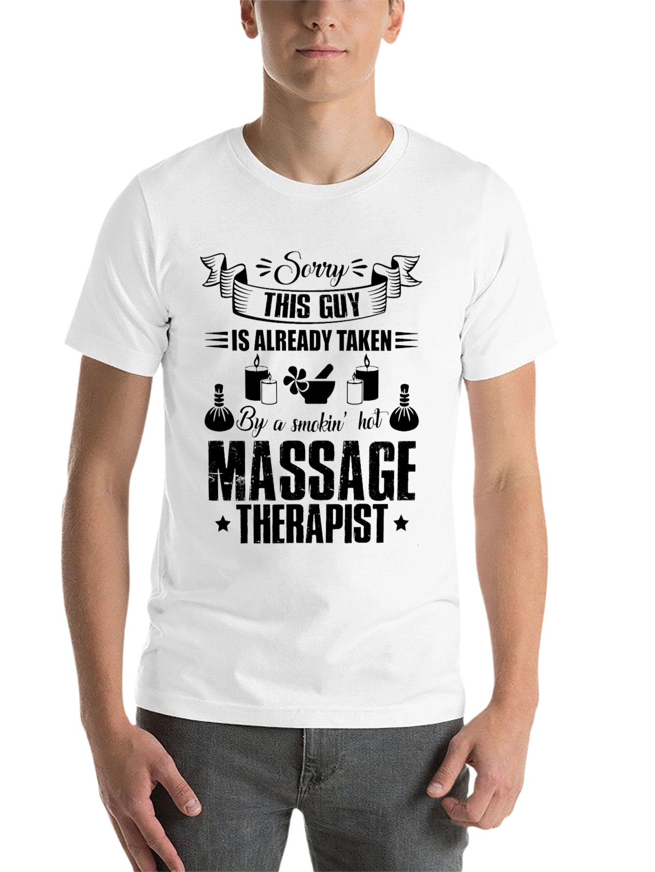 Black Sorry This Guy Is Already Taken Massage Therapist T-Shirt view 14