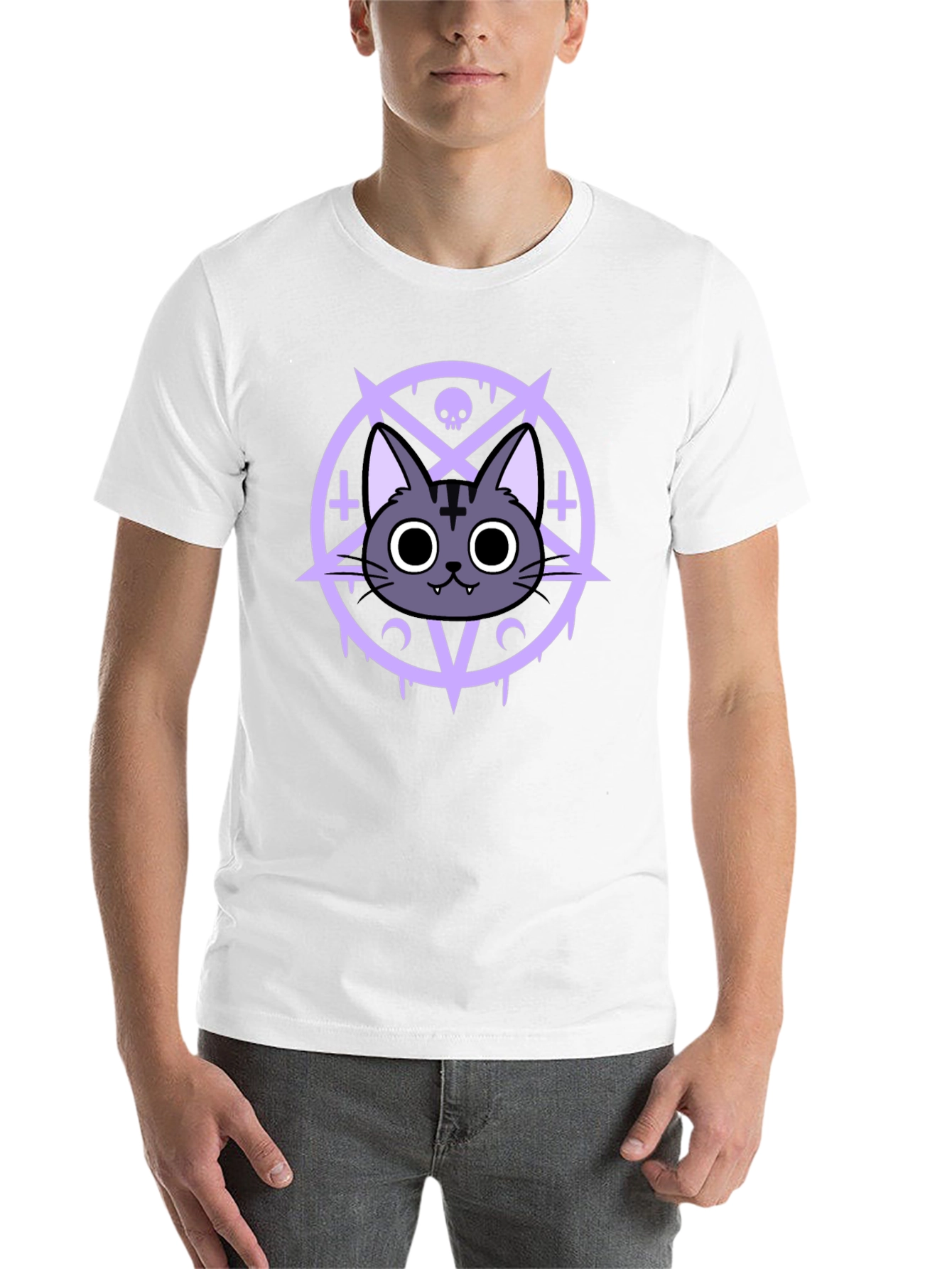Black Gothic Cat T-Shirt - Occult Pentagram Design view 14