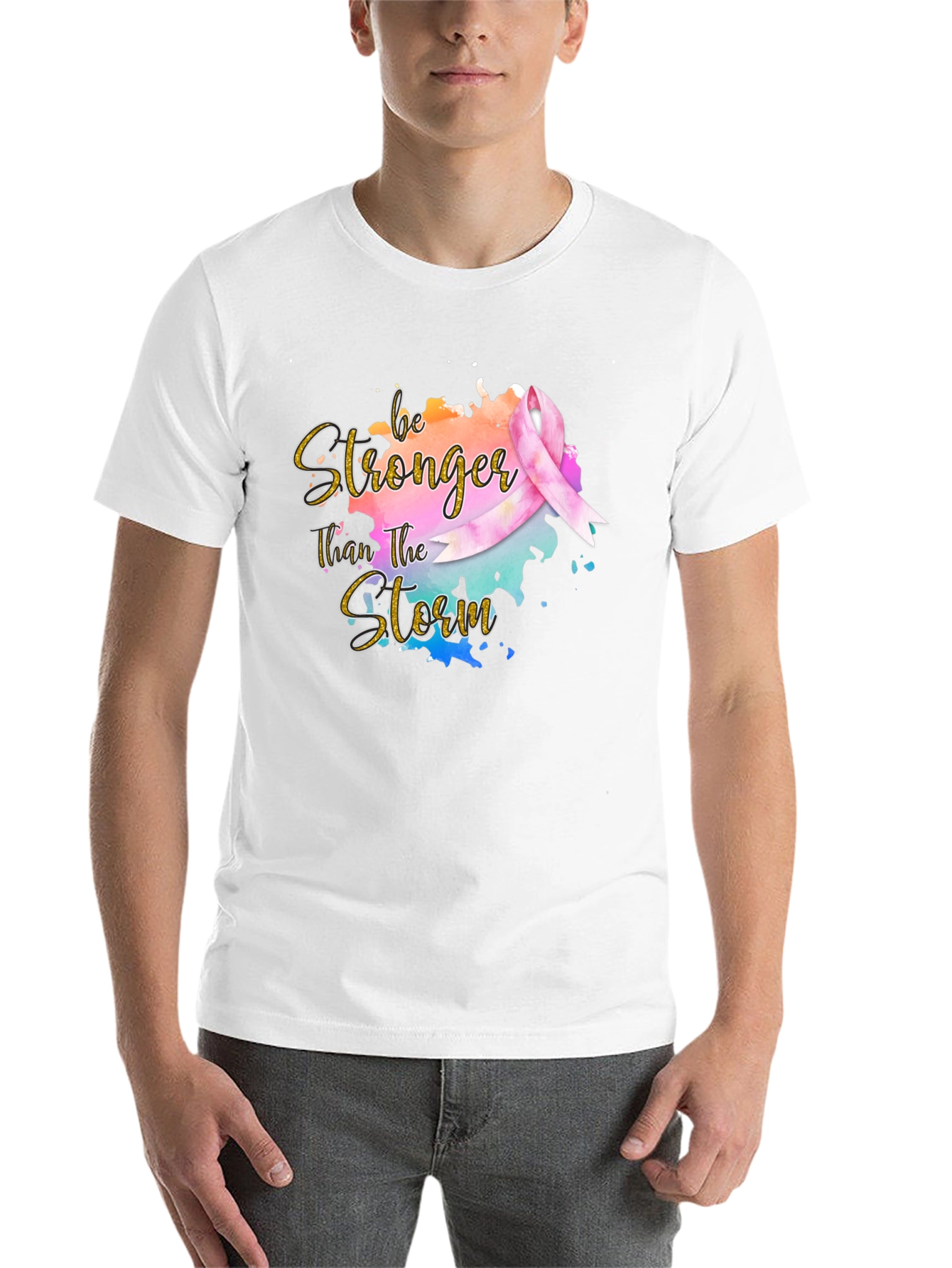 Black Be Stronger Than The Storm Ribbon T-Shirt view 14