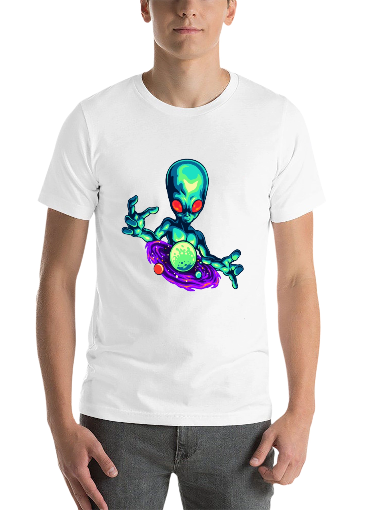 Black Alien Galaxy Graphic T-Shirt - Black view 14