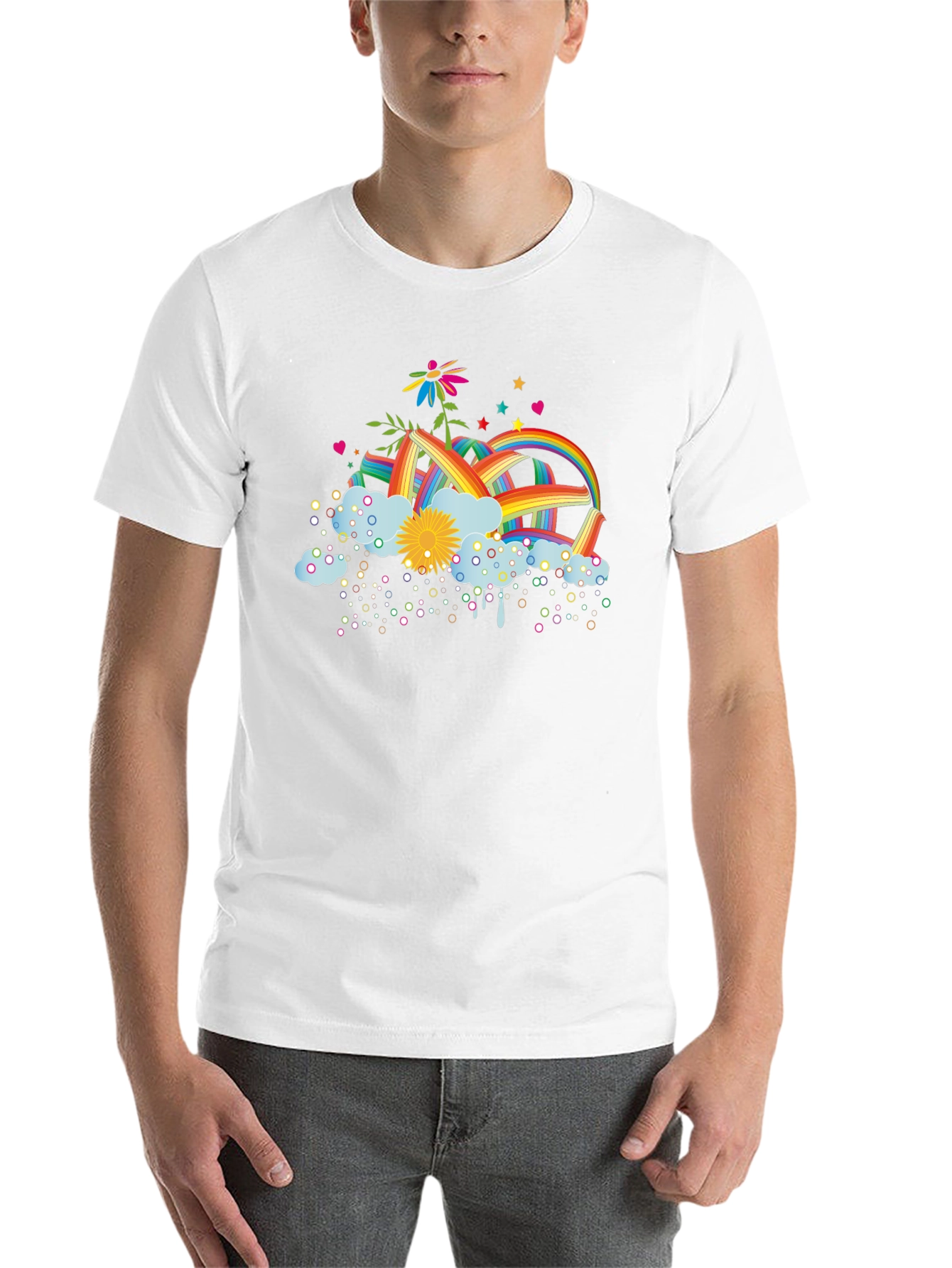 Black Rainbow Flower Graphic Tee - Unisex Black T-Shirt view 14