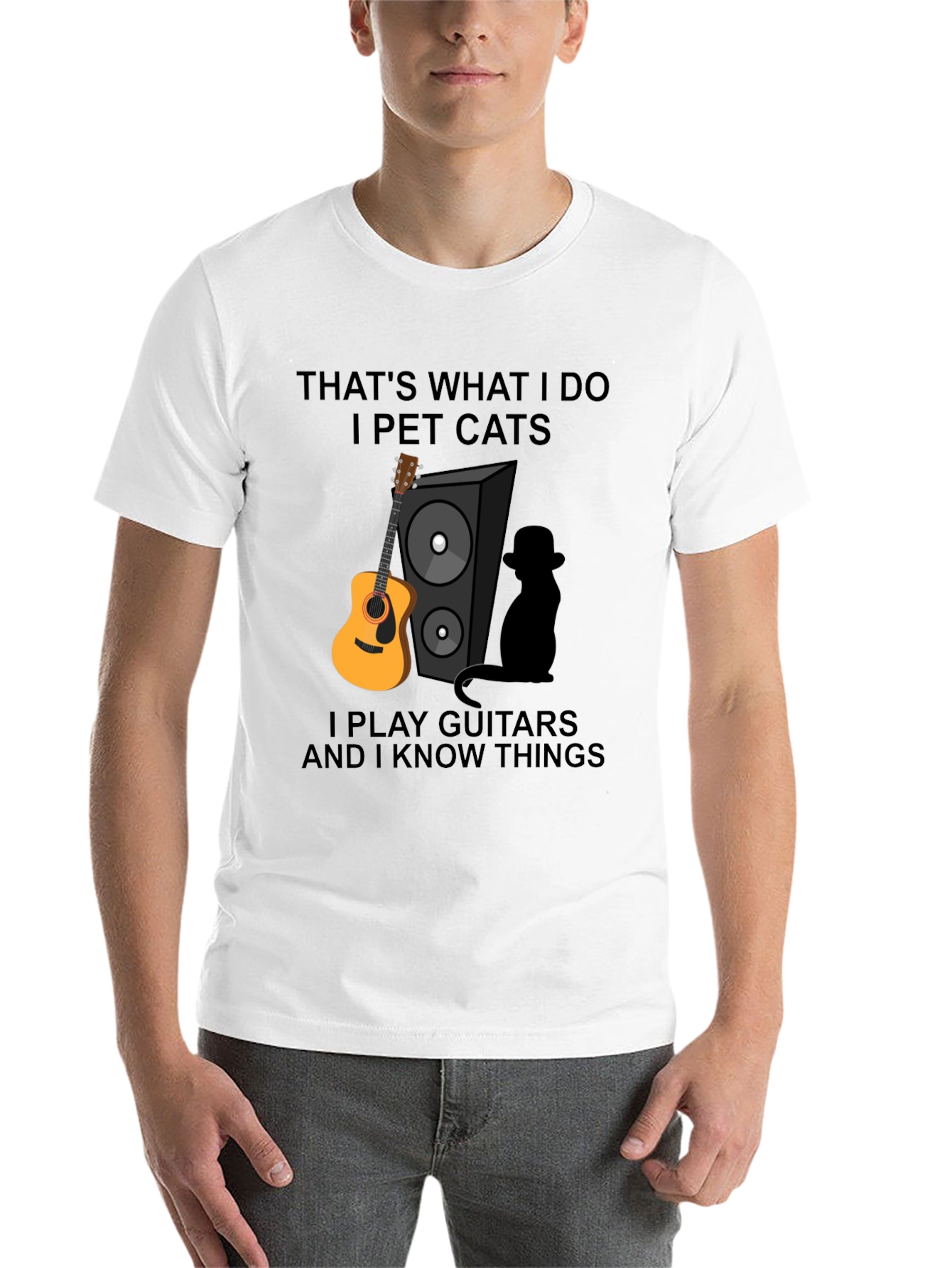 Black That's What I Do Funny Cat & Guitar T-Shirt view 14
