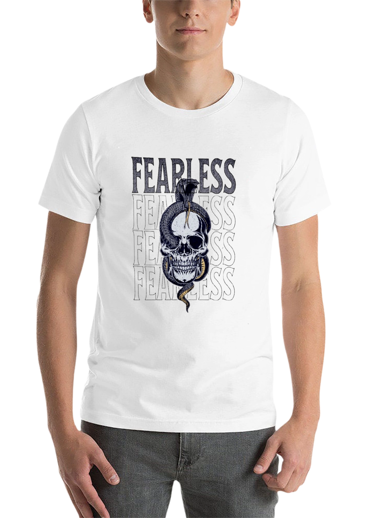Black Fearless Skull Snake Graphic T-Shirt view 14