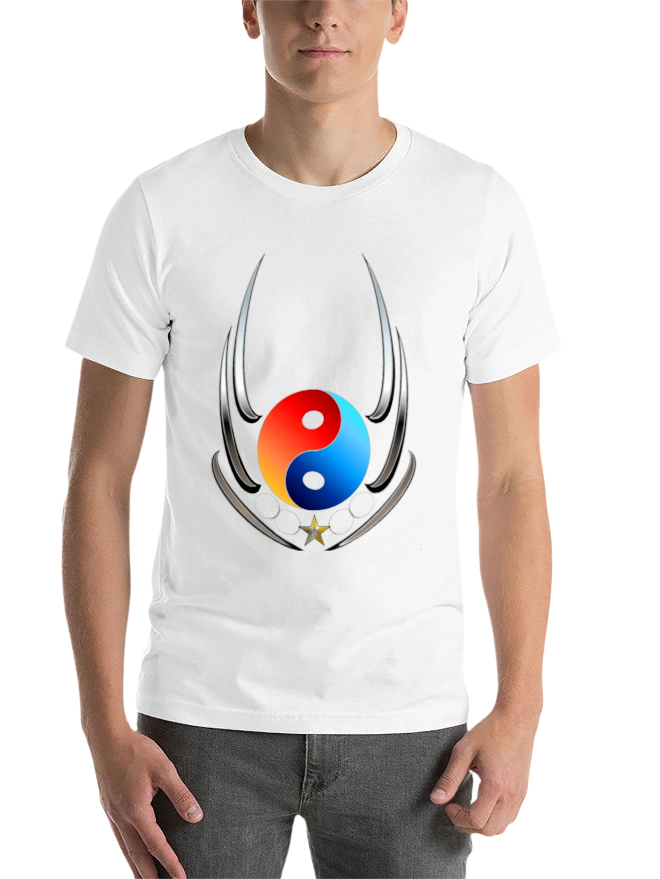 Black Yin Yang Star Graphic Black T-Shirt view 14
