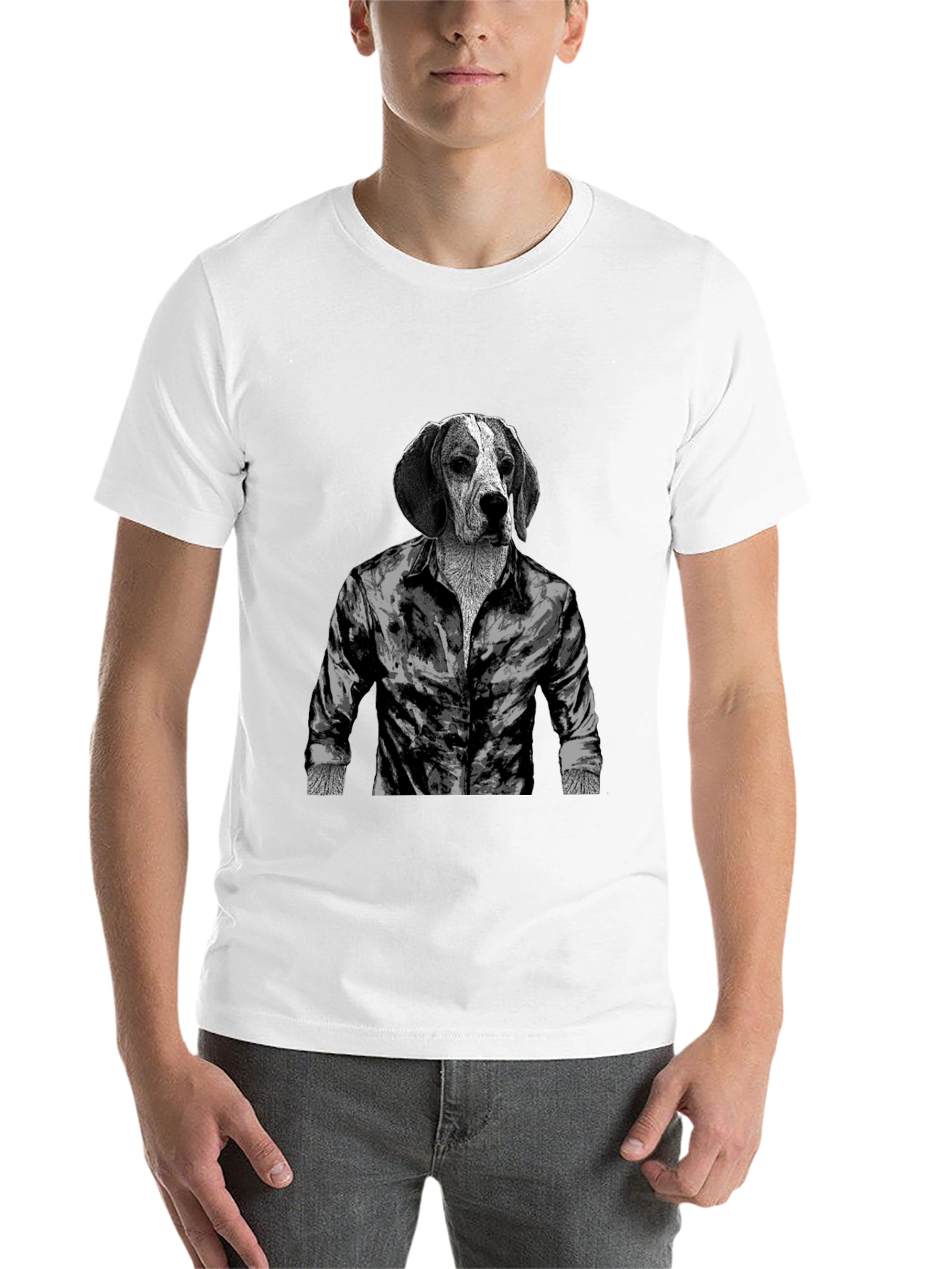 Black Dog-Man T-Shirt: Hound in Button-Down view 14