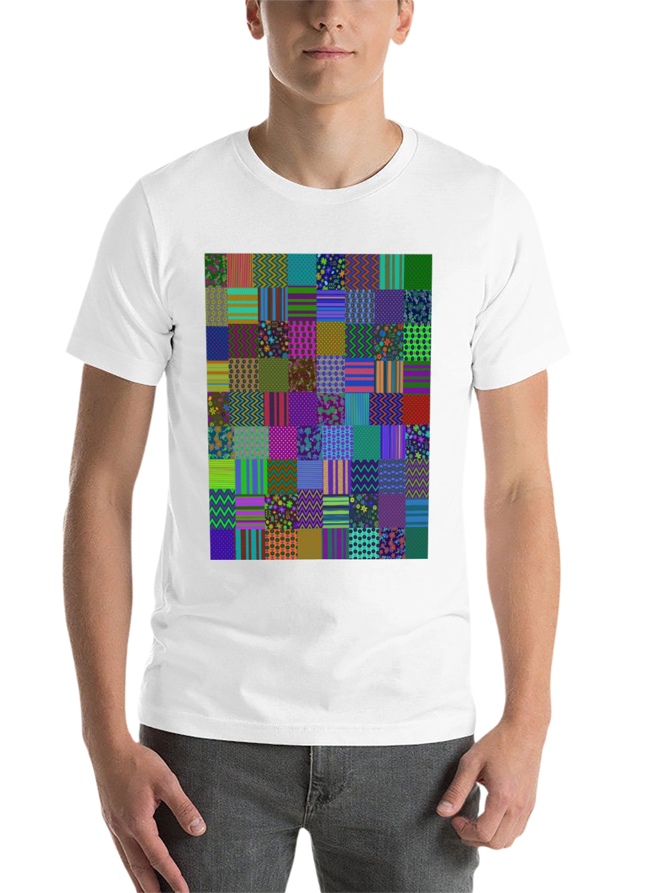 Black Colorful Patchwork Pattern Tee view 14
