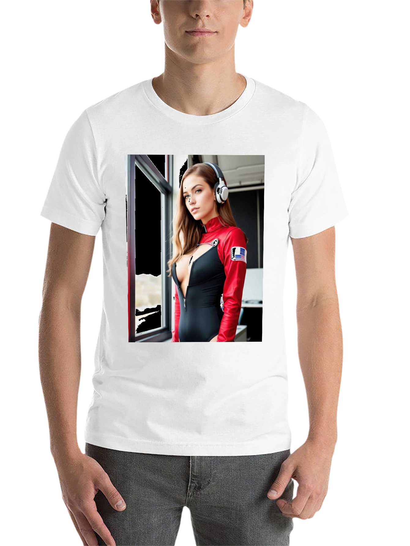 Black Black T-Shirt with Futuristic Woman Graphic view 14