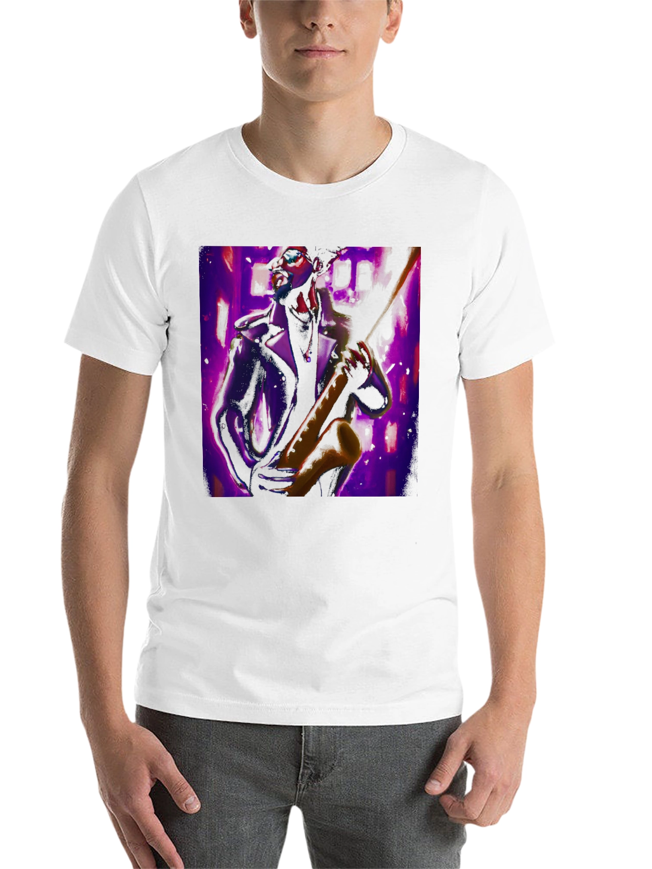 Black Jazz Saxophone Player Graphic Tee view 14