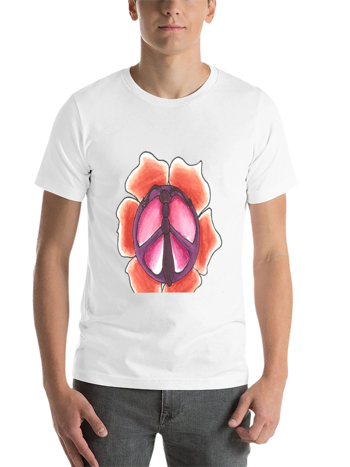 Black Peace Sign Flower Graphic T-Shirt view 14