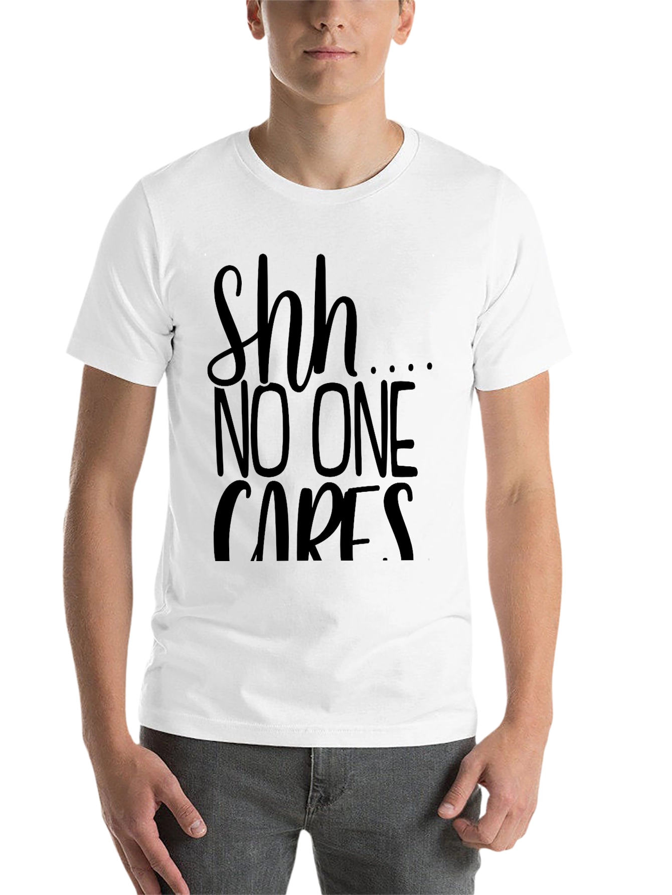 Black Shh No One Cares Graphic Tee view 14