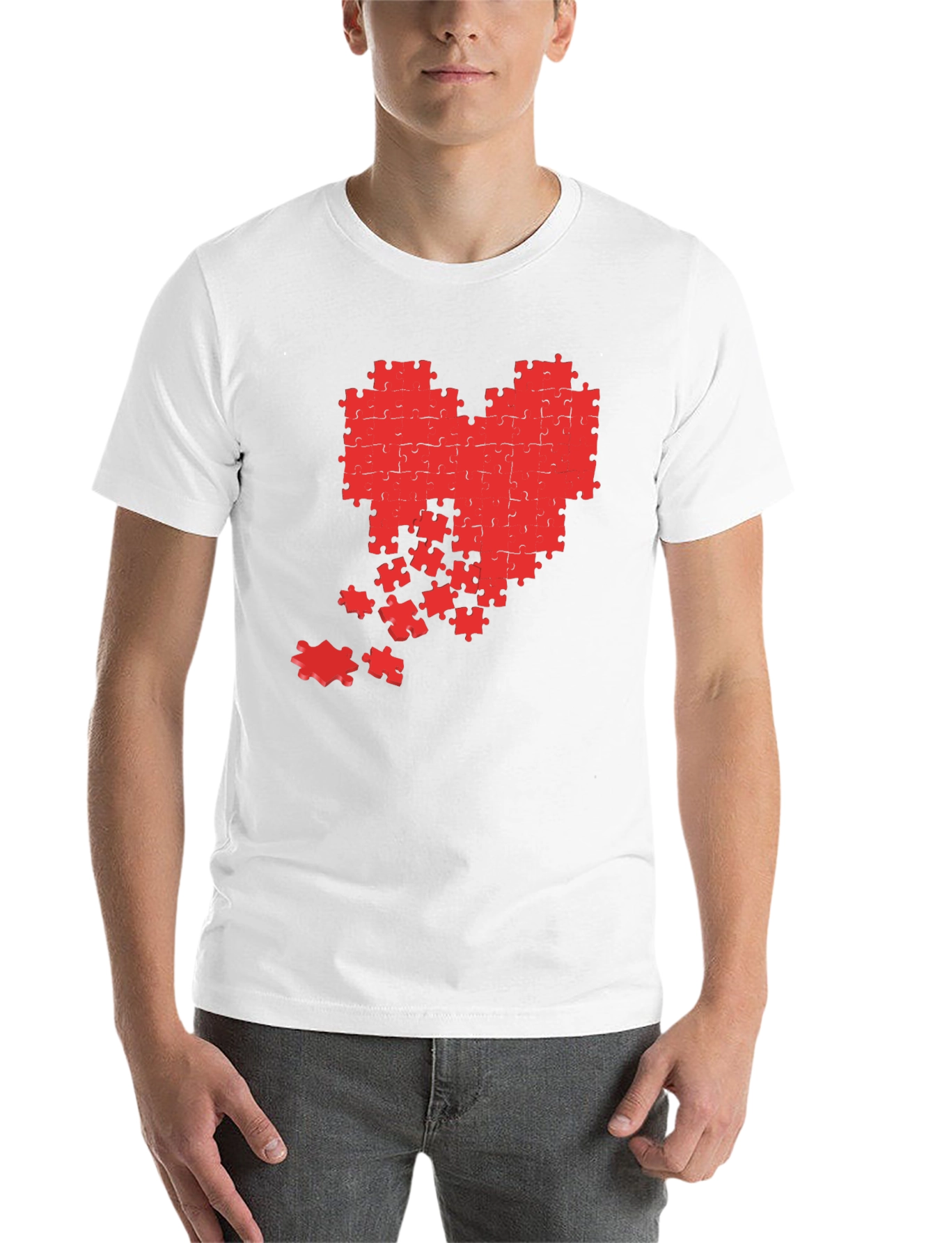 Black Puzzle Heart Graphic Tee - Black Cotton Casual Shirt view 14