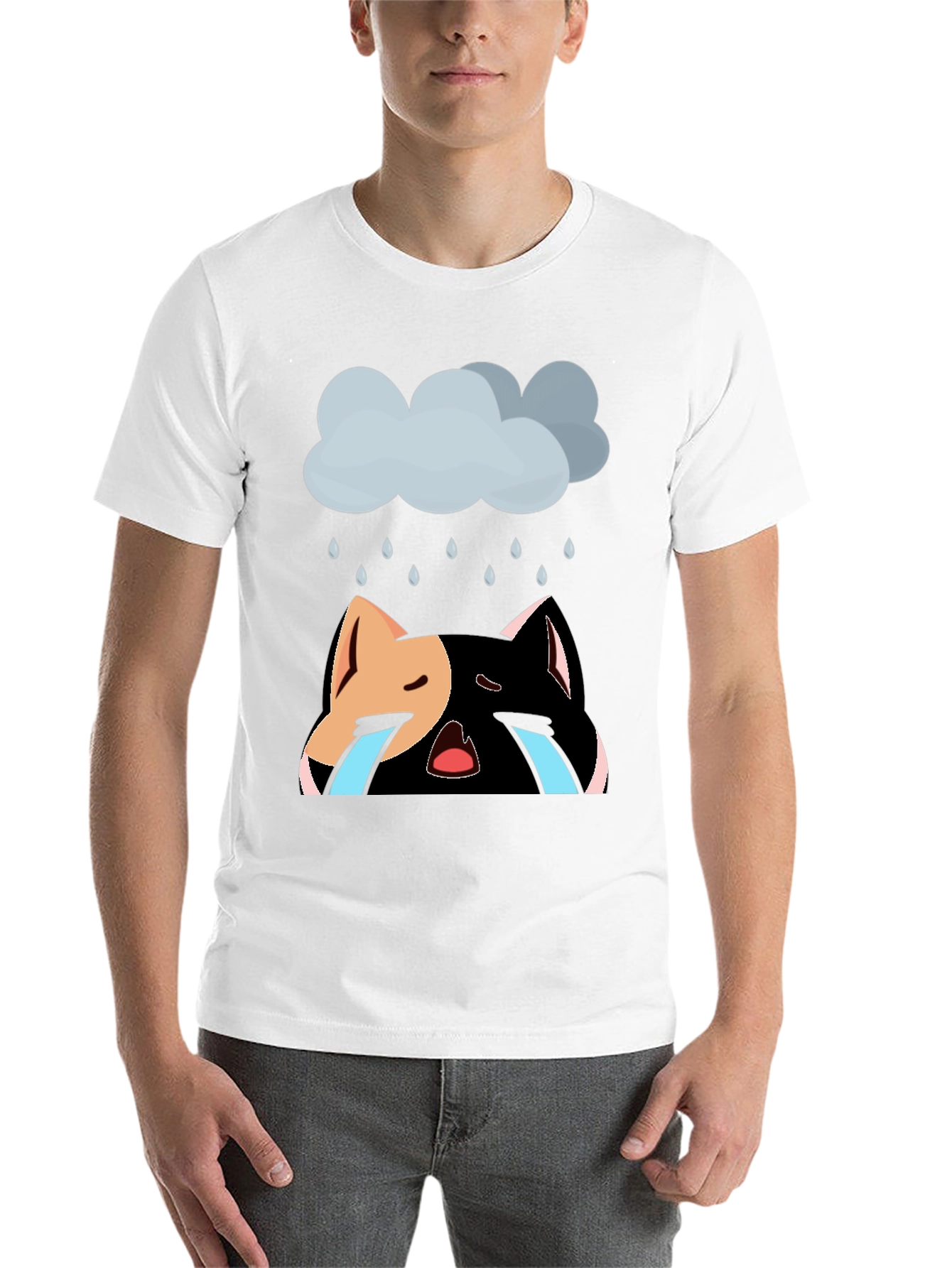 Black Sad Cat T-Shirt - Unisex Black Cotton Blend view 14