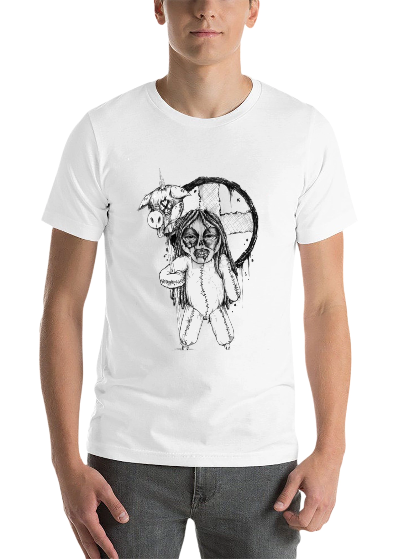Black Creepy Doll Graphic Tee - Unique Horror Shirt view 14