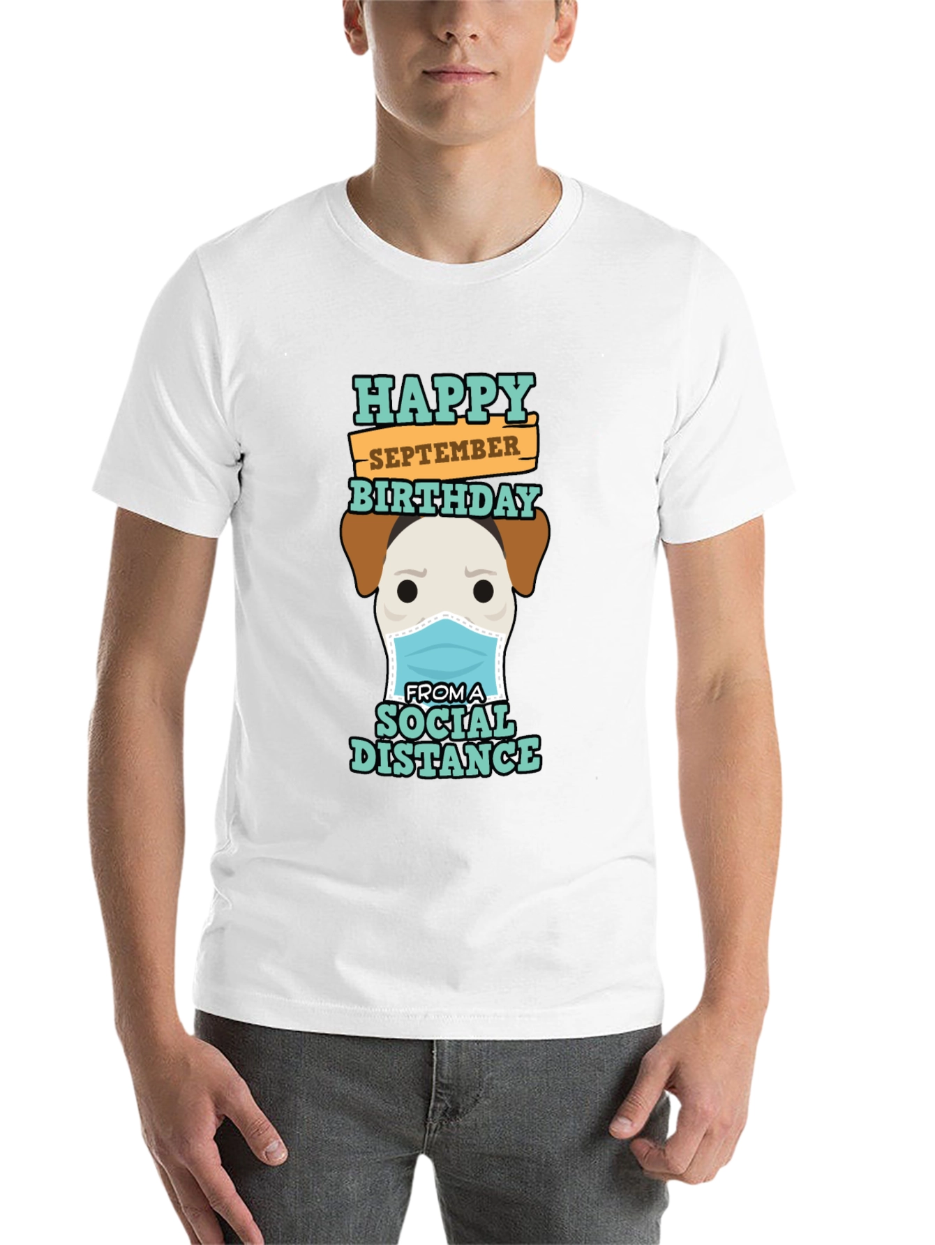 Black Funny September Birthday Social Distance Dog T-Shirt view 14