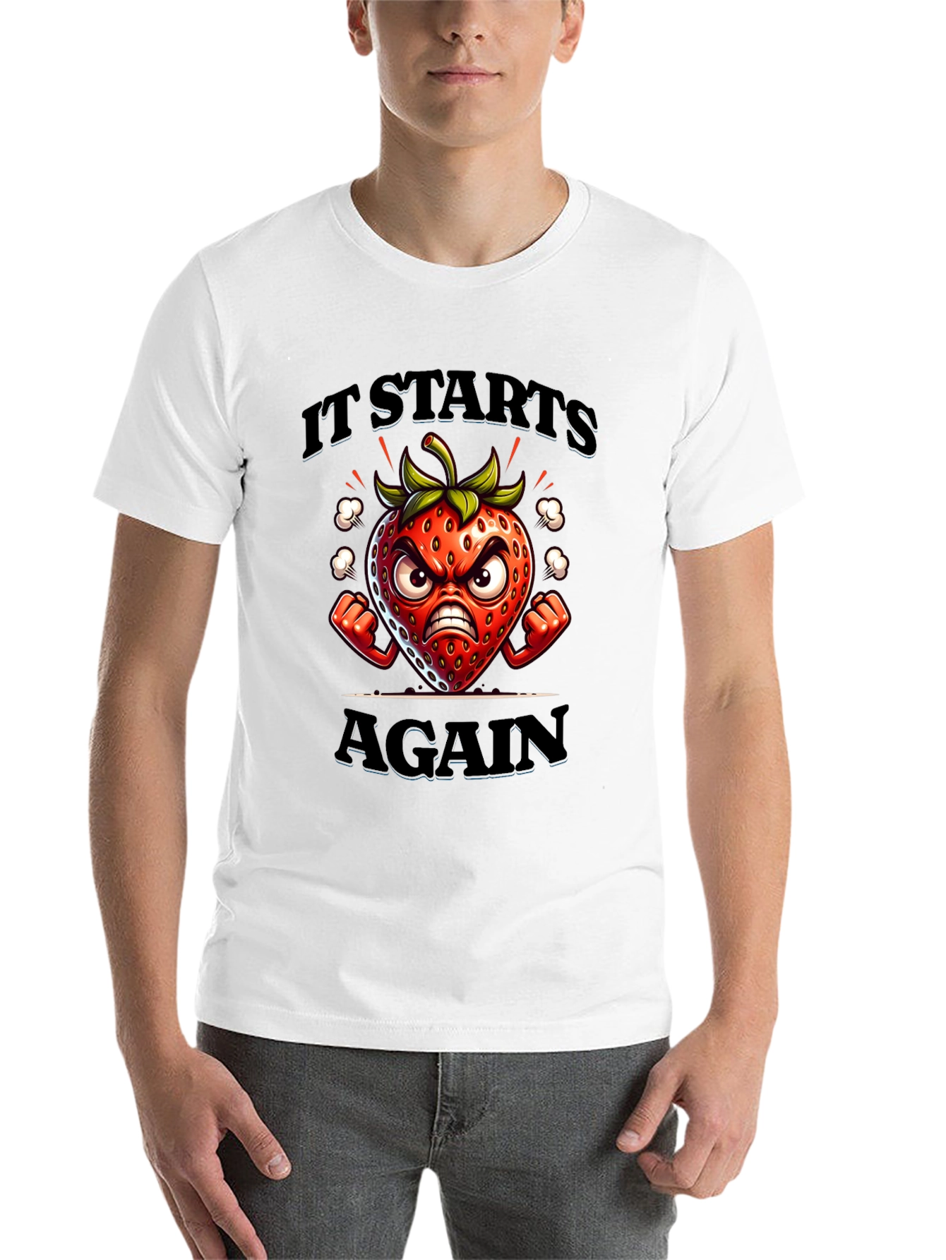 Black Angry Strawberry Cartoon Graphic T-Shirt view 14