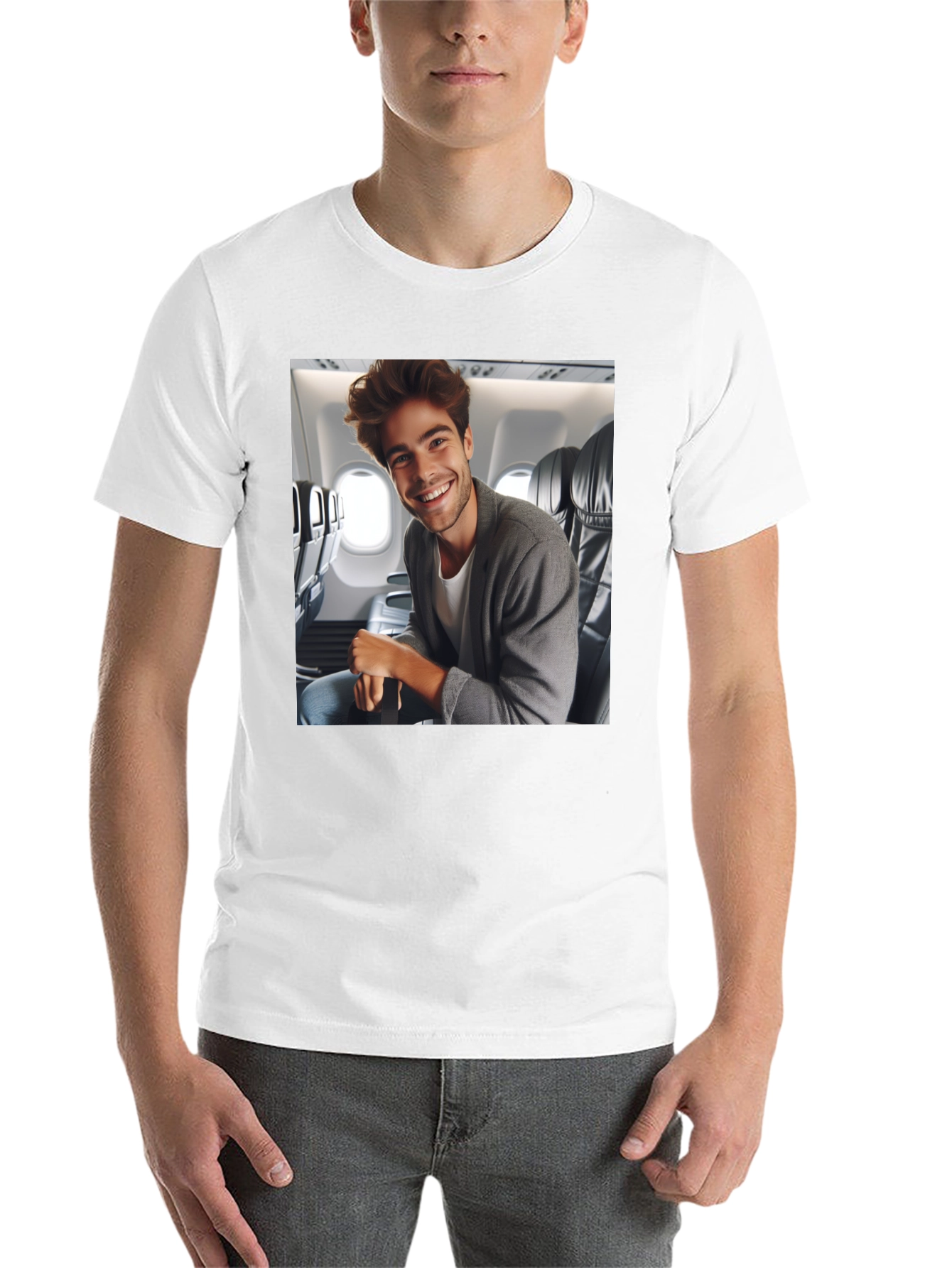 Black Smiling Man Airplane T-Shirt view 14