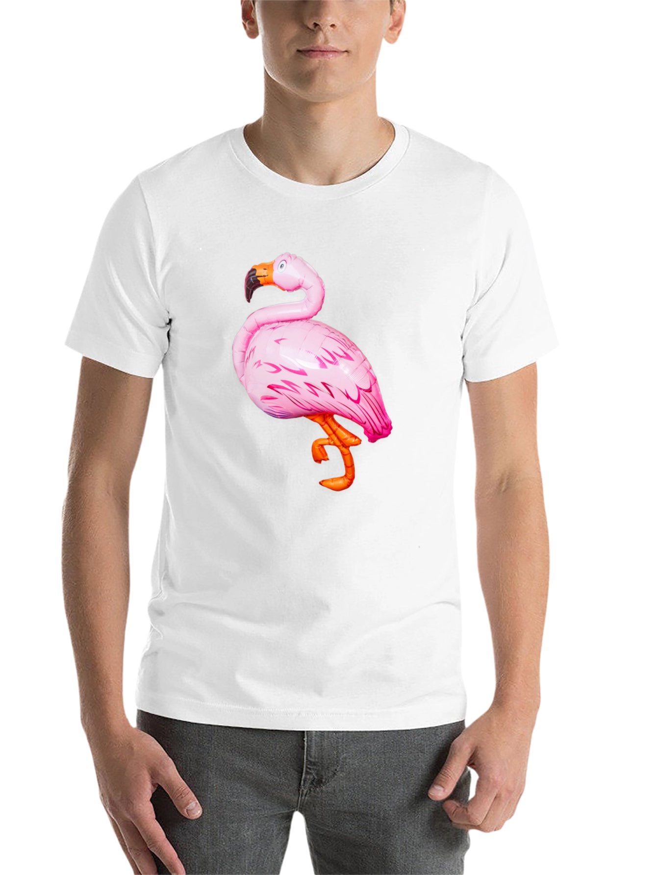 Black Men's Black T-Shirt with Pink Flamingo Graphic view 14