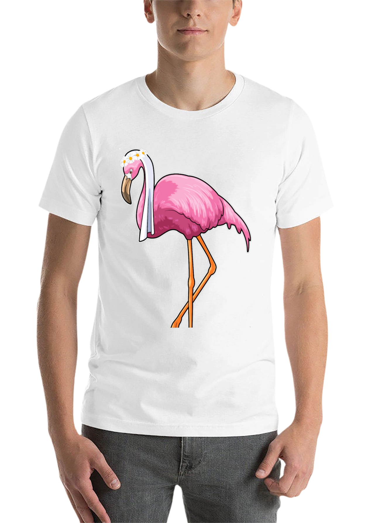 Black Funny Flamingo T-Shirt with Floral Crown view 14
