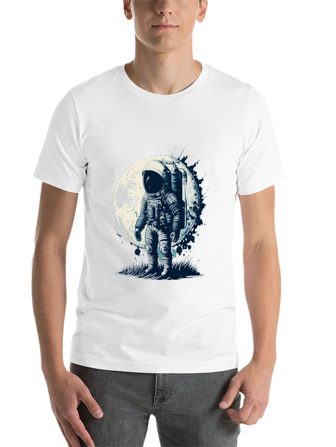 Black Astronaut Moon Graphic Tee - Black Cotton view 14