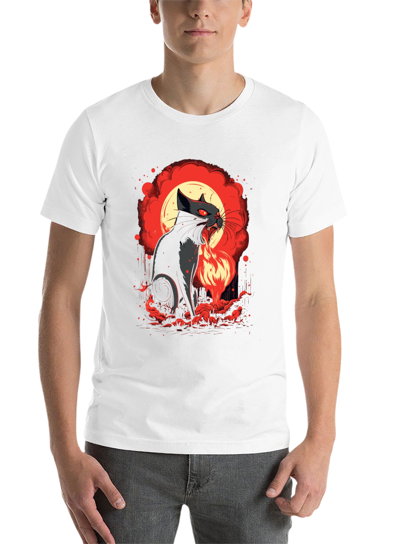Black Fiery Feline T-Shirt - Black Cat Design view 14