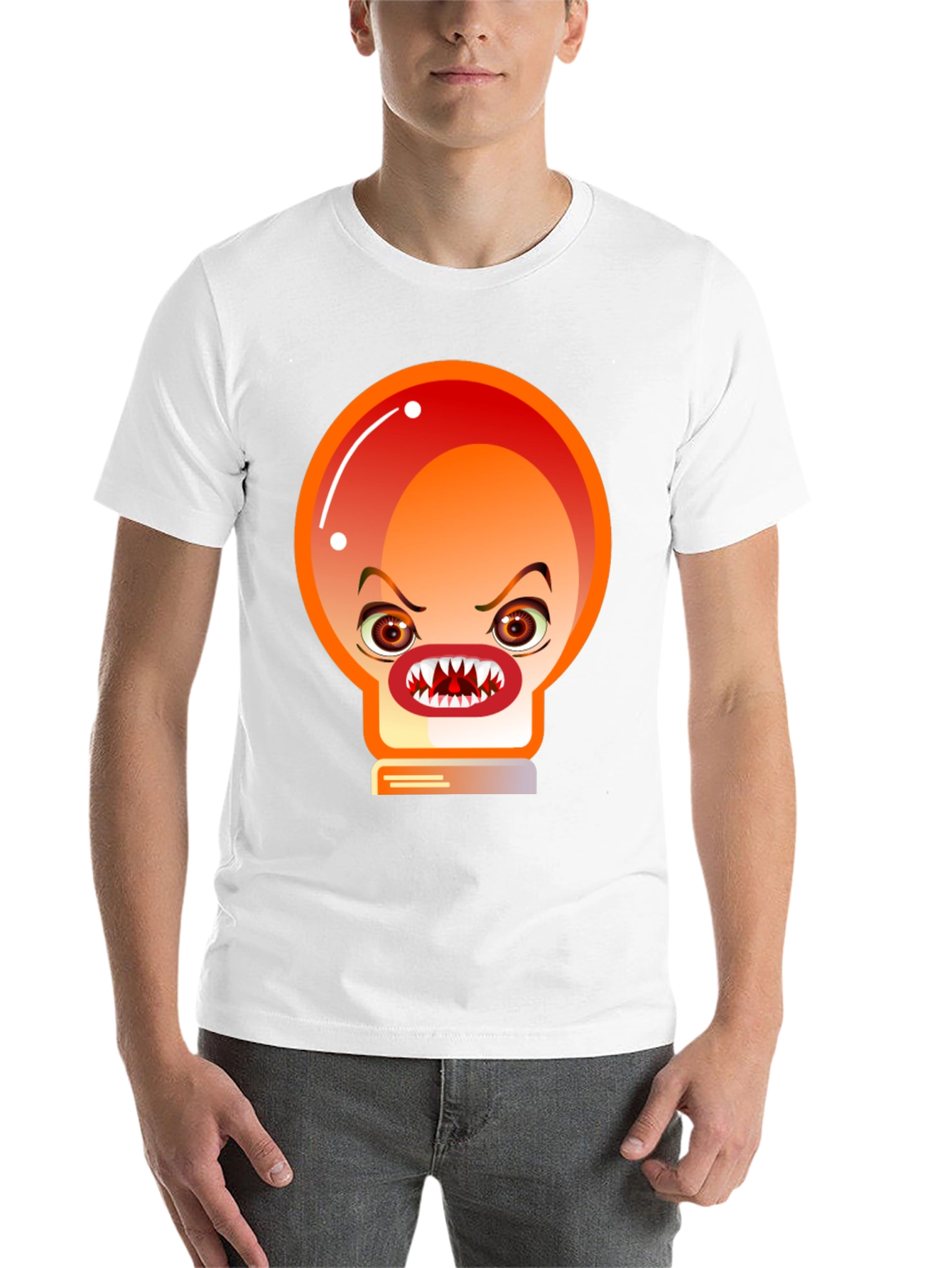 Black Men's Black T-Shirt with Angry Light Bulb Design view 14